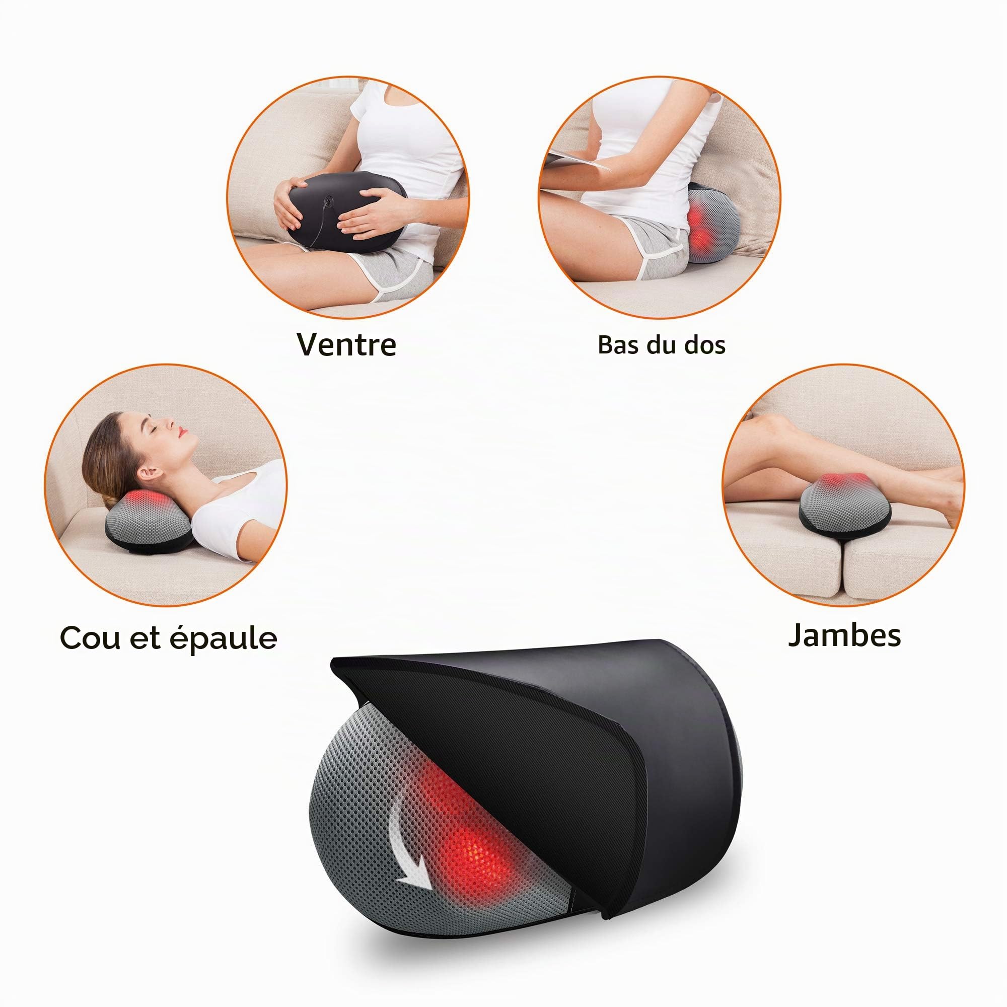 Snailax Coussin de massage chauffant pour nuque, épaules et dos
