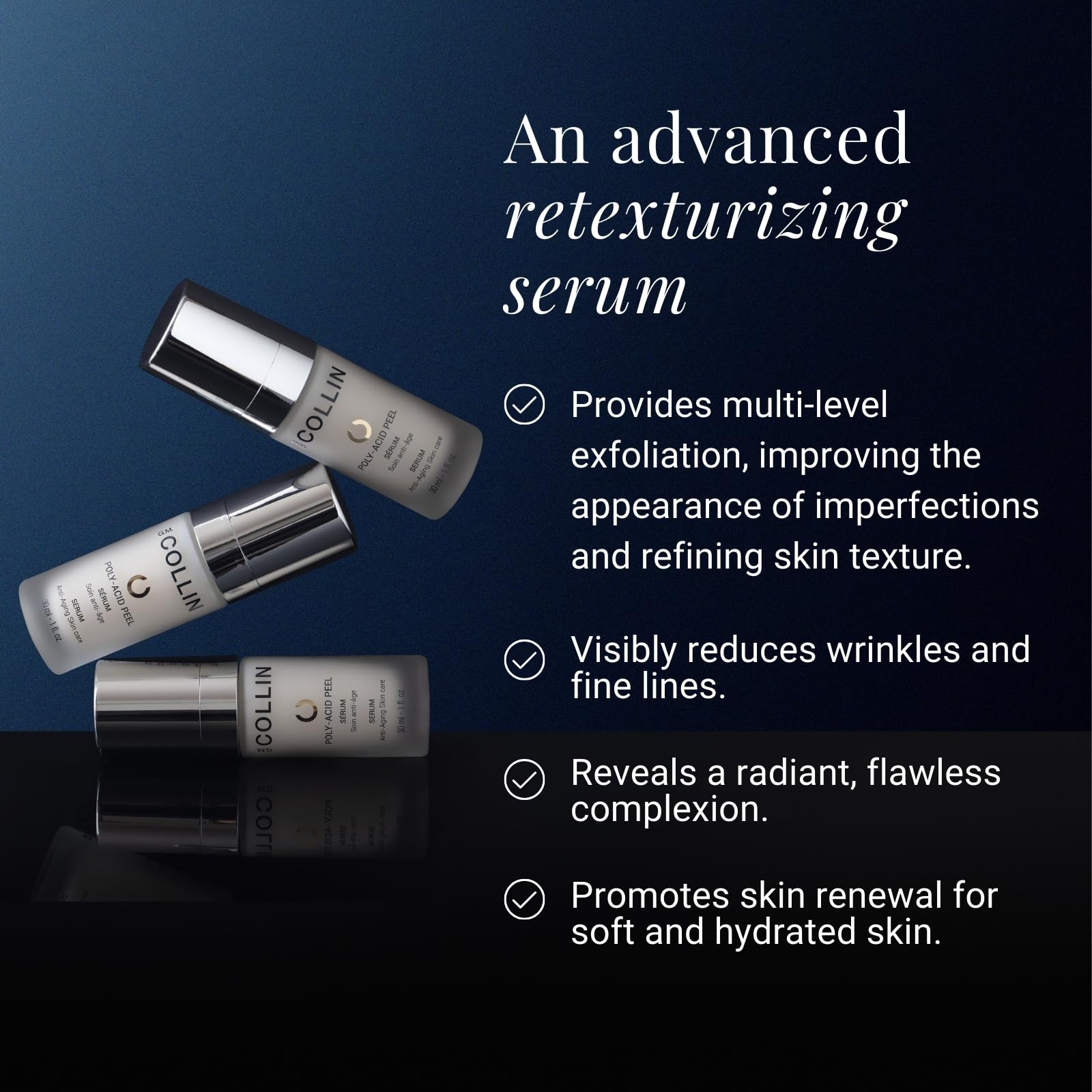 G.M. COLLIN Poly-Acid Peel Serum | Anti-Aging Advanced Retexturizing Serum with AHA & BHA | Refine Texture, Visibly Reduce Wrinkles & Revitalize Skin
