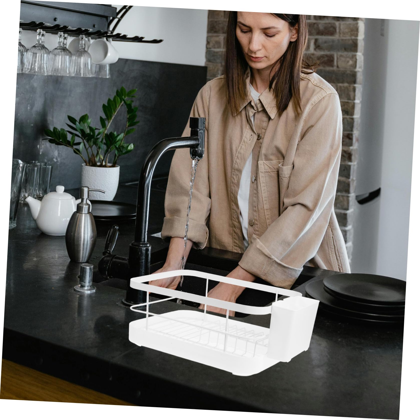 Toyvian Küchenarbeitsplatten Geschirrhalter aus Kohlenstoffstahl und Pp Weiß Multifunktional zur Organisation und Trocknung von Tellern und Besteck Modernes Design für Küche