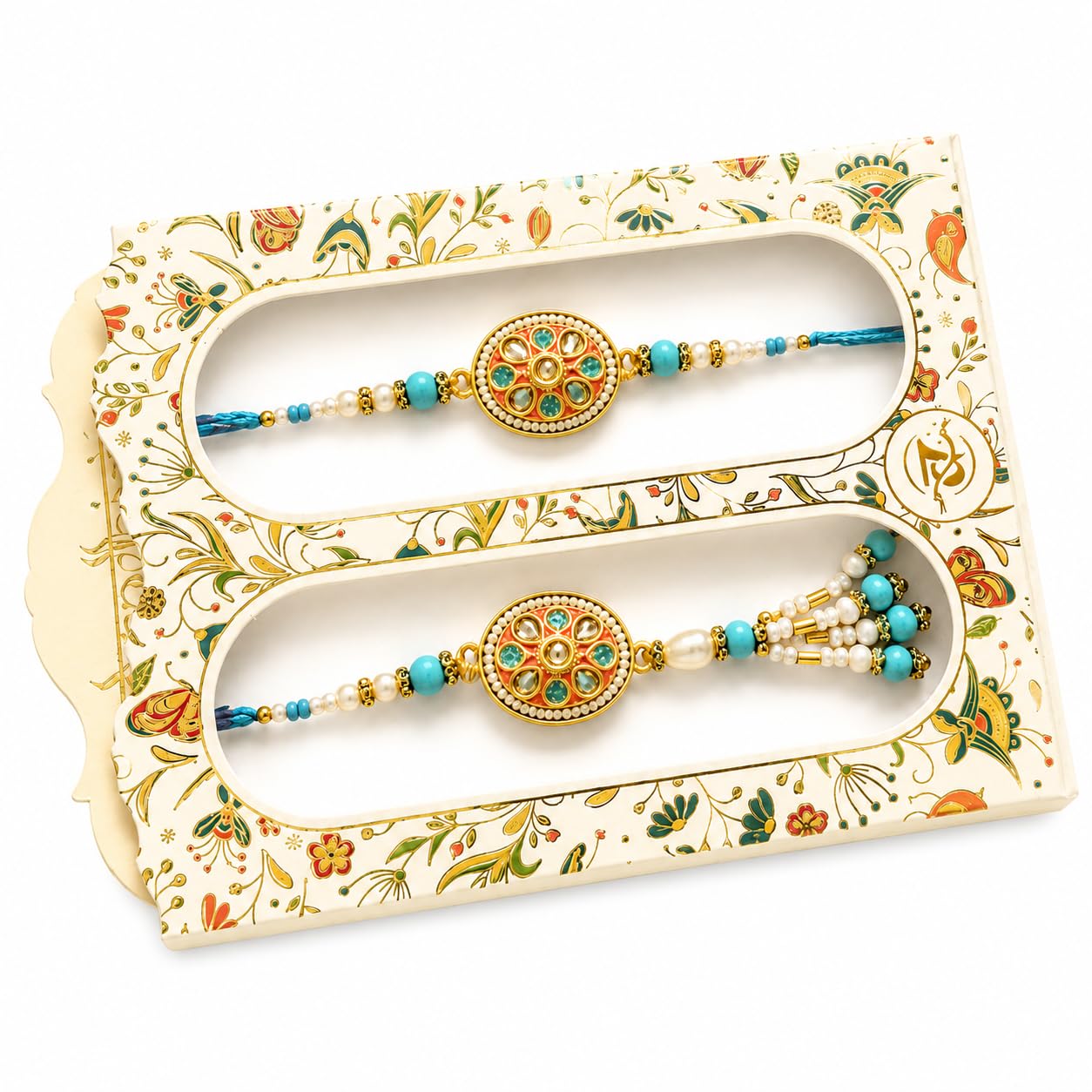 Bhai Bhabhi Rakhi Set for Brother and Bhabhi | Premium Blue Beaded Raksha Bandhan Gift Combo with Pearl Detailing | Designer Rakhi Set for Couple | Pack of 1-image-44