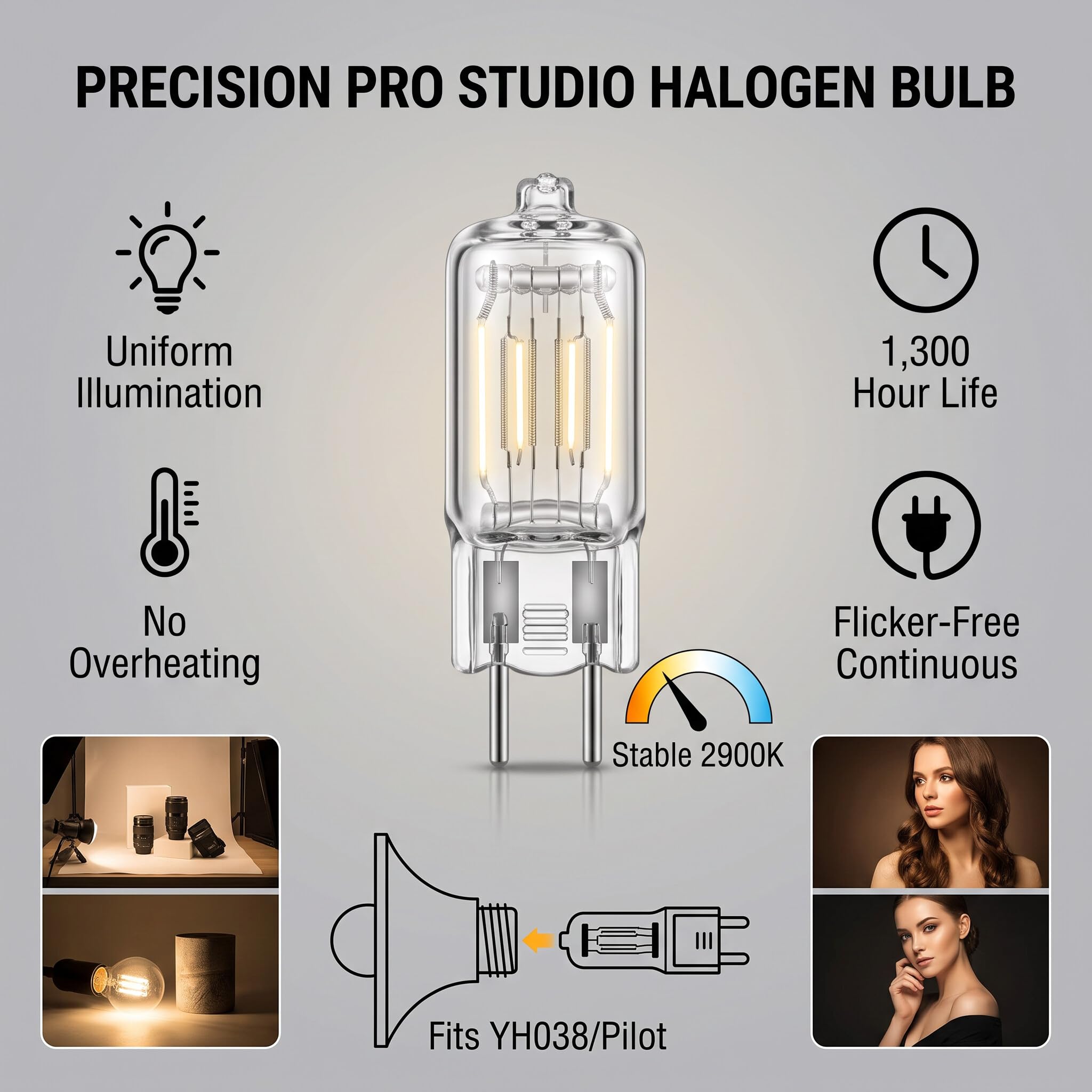 Lampadina Alogena 300W 220V G9.5 Vetro Plastica 2900K 300 Lm con Filamenti di Tungsteno Ad Alte Prestazioni, Specializzata per la Fotografia