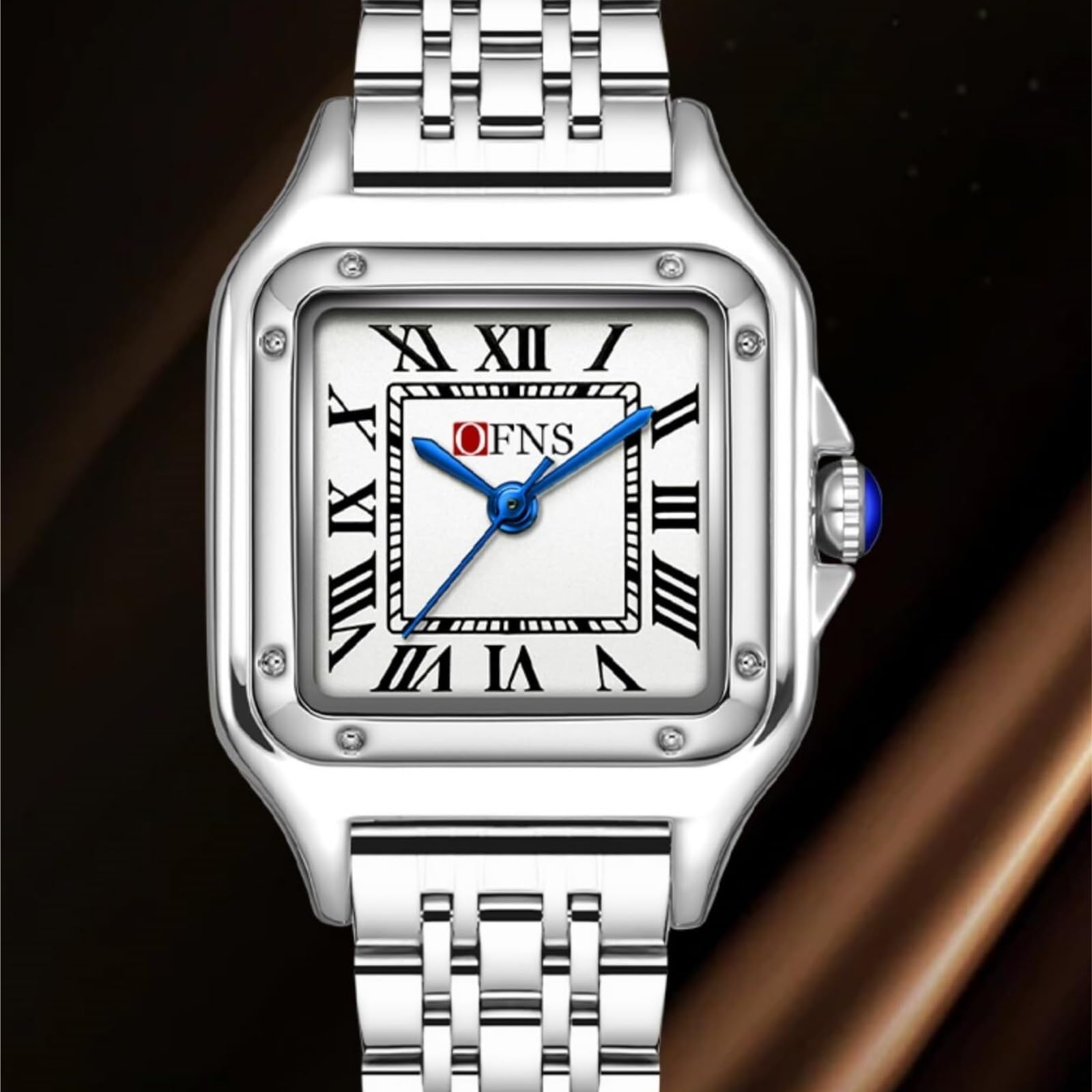 Montre à quartz analogique classique carrée, facile à lire, avec bracelet d'extension en acier inoxydable, cadran romain pour homme et femme