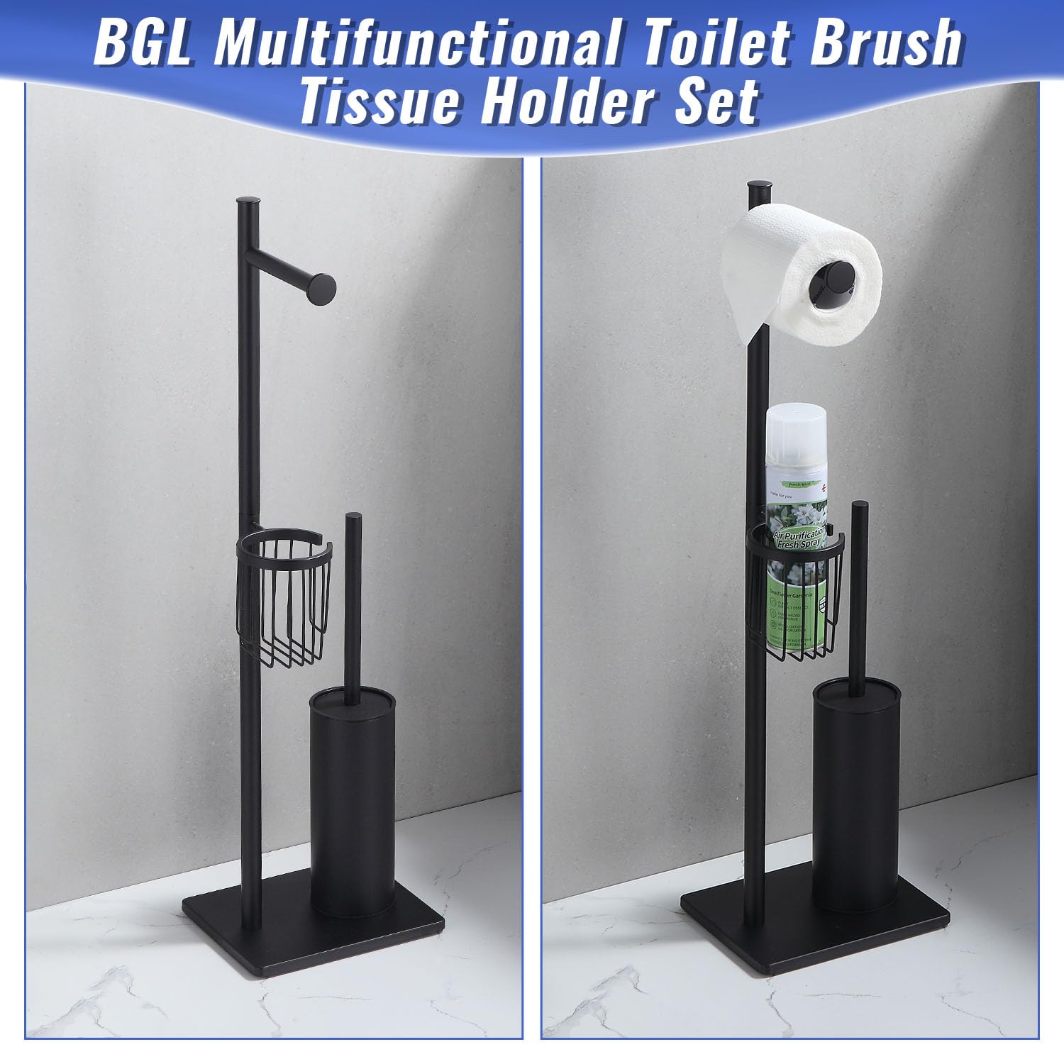 BGL Stainless Steel Toilet Paper Holder with Toilet brush,Matte Black Color Heavy Base, Including Basket for Toilet Using - Image 4