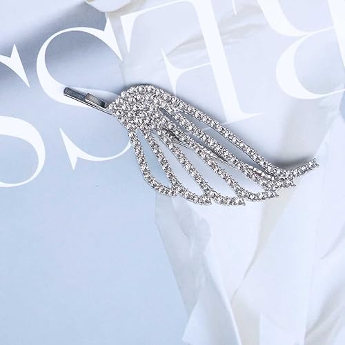 Miniatura 3 de Pasador de pelo con alas de ángel bohemio, clip lateral de diamantes de imitación plateados, pasador de plumas pavimentadas, alas izquierdas,