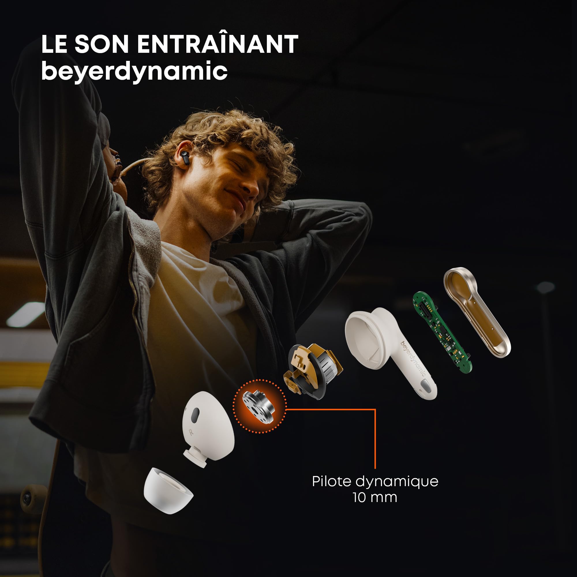 beyerdynamic AMIRON 100 Écouteurs True Wireless avec réduction du Bruit, Autonomie de 27 Heures, Mode Transparence, Bluetooth® 5.3, Design Compact Noir