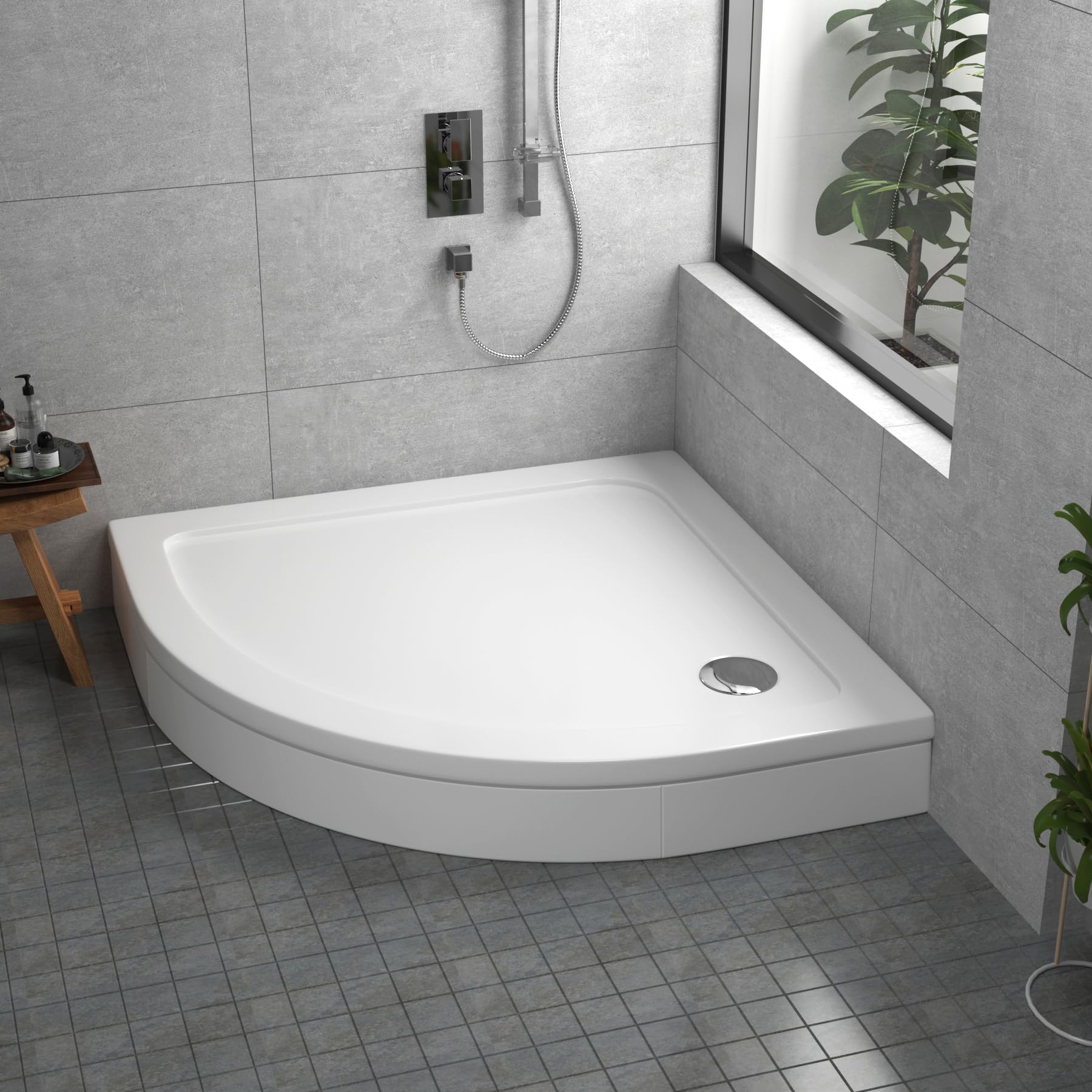 Bathroom Quadrant 800 x 800mm Shower Tray with Riser Kit Plinth for Shower Enclosure Gloss White Slimline