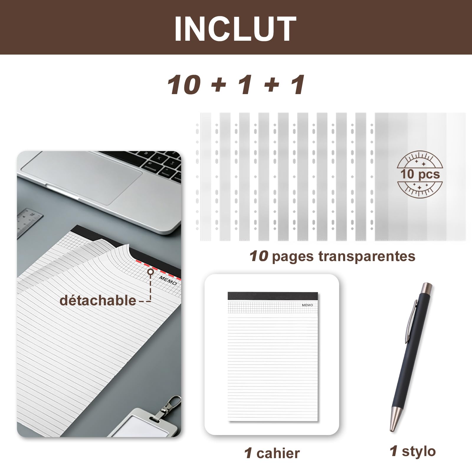 Leathario Porte Documents A4 avec Calculatrice, Portfolio avec Poignées Magnétiques en Simili Cuir, Organiseur de Conférences 4 Reliures à Anneaux, 10 Feuilles Classeuses Souples Offertes et 1 Stylo