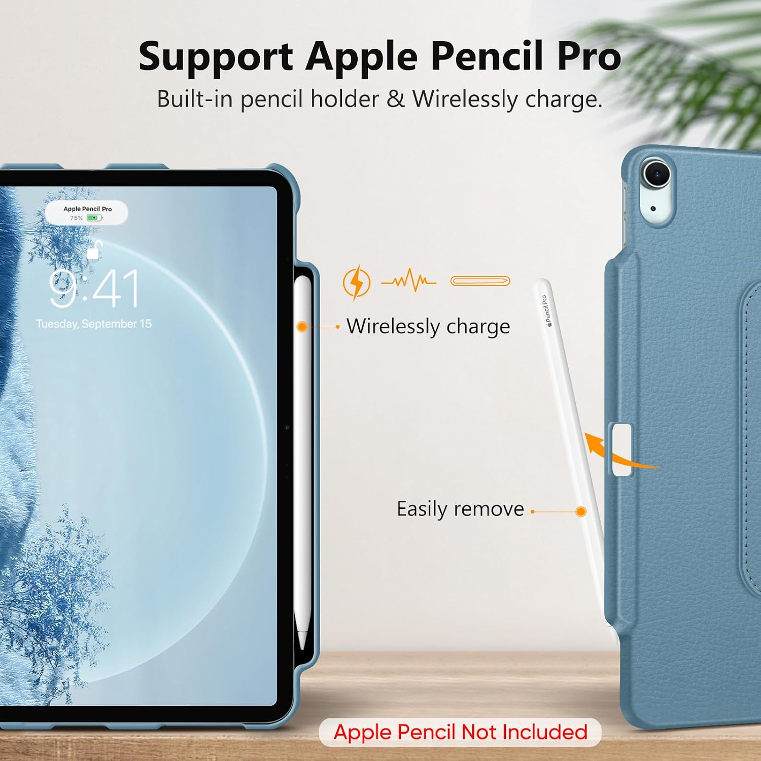 Fintie Rotating Case for iPad Air 13-inch M4/M3/M2 (2026/2025/2024) - 360 Degree Swiveling Protective Stand Cover with Pencil Holder, Auto Wake/Sleep, Ocean Blue
