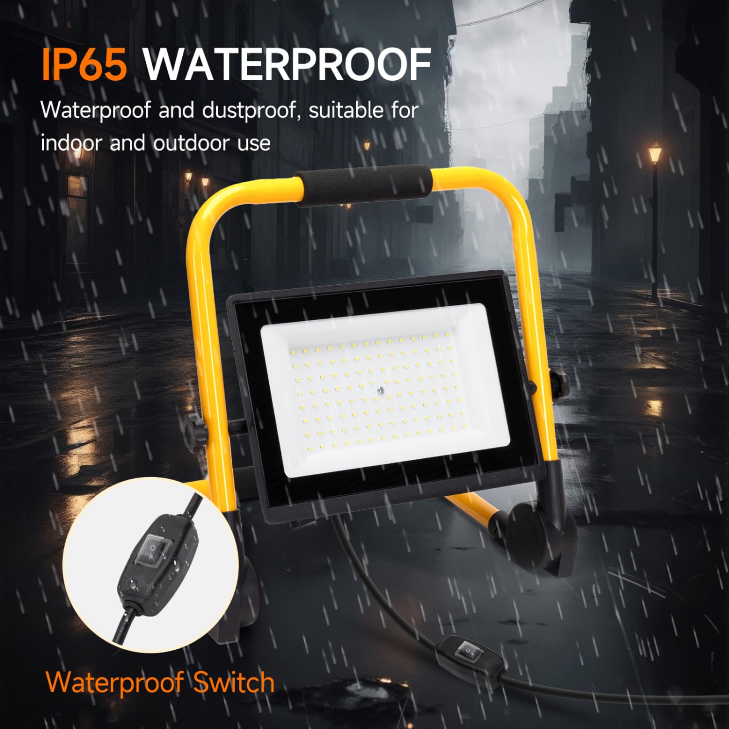 Aigostar Foco de Trabajo LED 100W,9000LM,Foco LED Portátil con Cable de 4M,Enchufes Con Interruptor Estanco,IP65 Impermeable,Soporte plegable,Uso en Interior y Exterior,para Obra, Taller,6500K