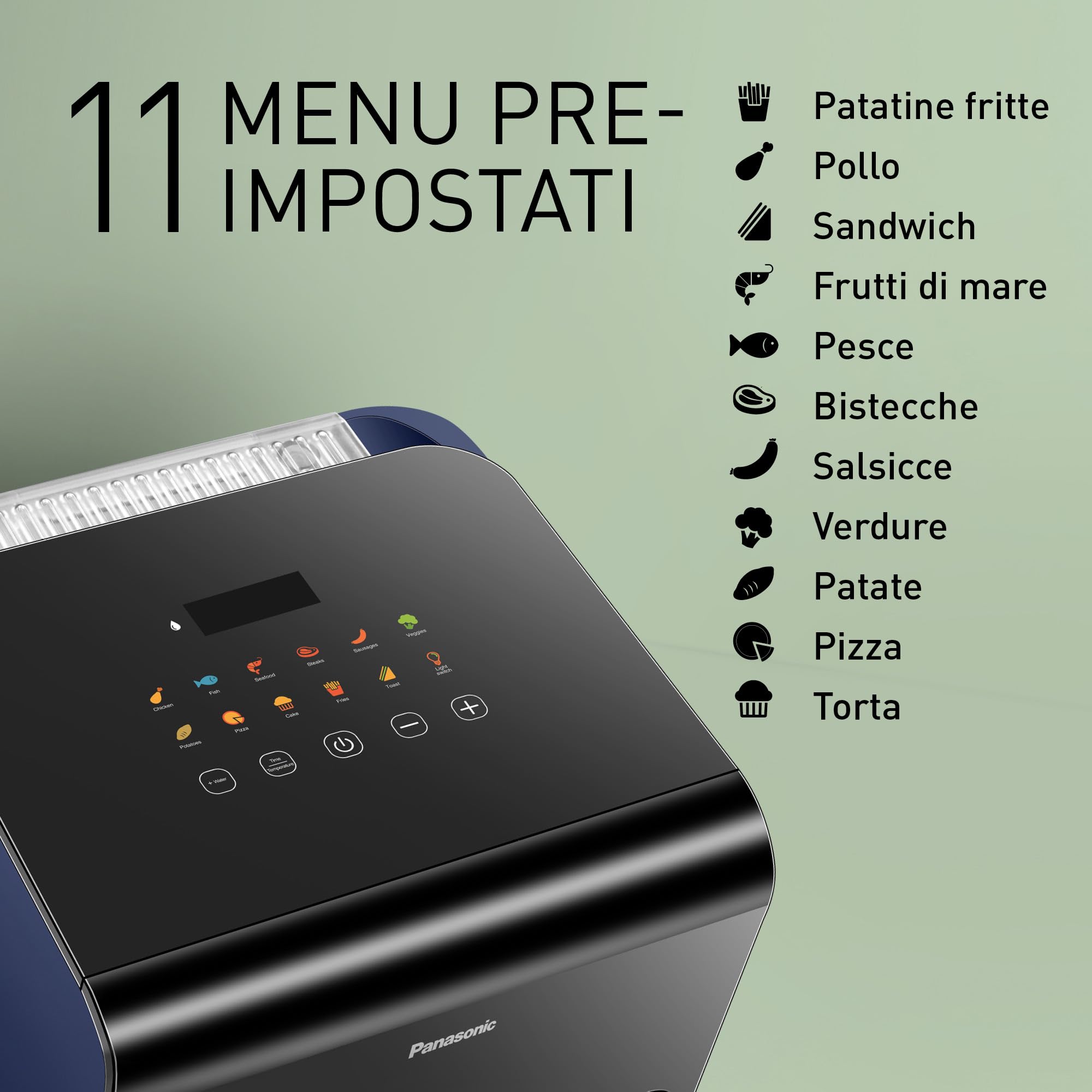 Panasonic NF-CC600AXE Friggitrice ad Aria con Finestra trasparente resistente, 6L, 80-200°C, Timer Digitale e LCD, Vapore Delicato, 11 Programmi, Facile Pulizia, Maniglia Nero/Blu Scuro e Oro Rosa