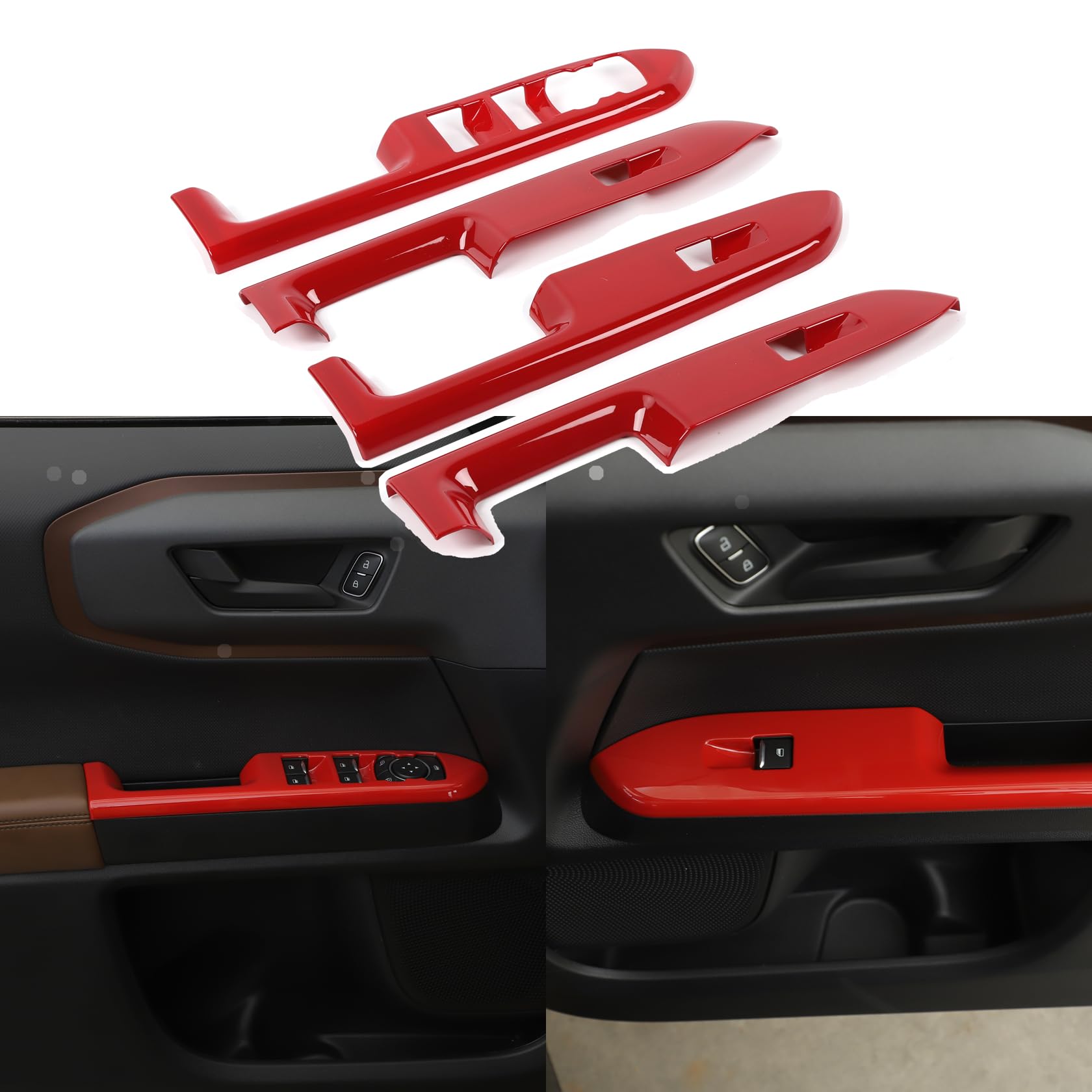 Photo 1 of Linskip Power Window Switch Panel Covers Trim Compatible with Ford Bronco Sport 2021-2025 2026, Bronco Sport Door Panel Controls Trim, Bronco Sport Interior Accessories(Red)