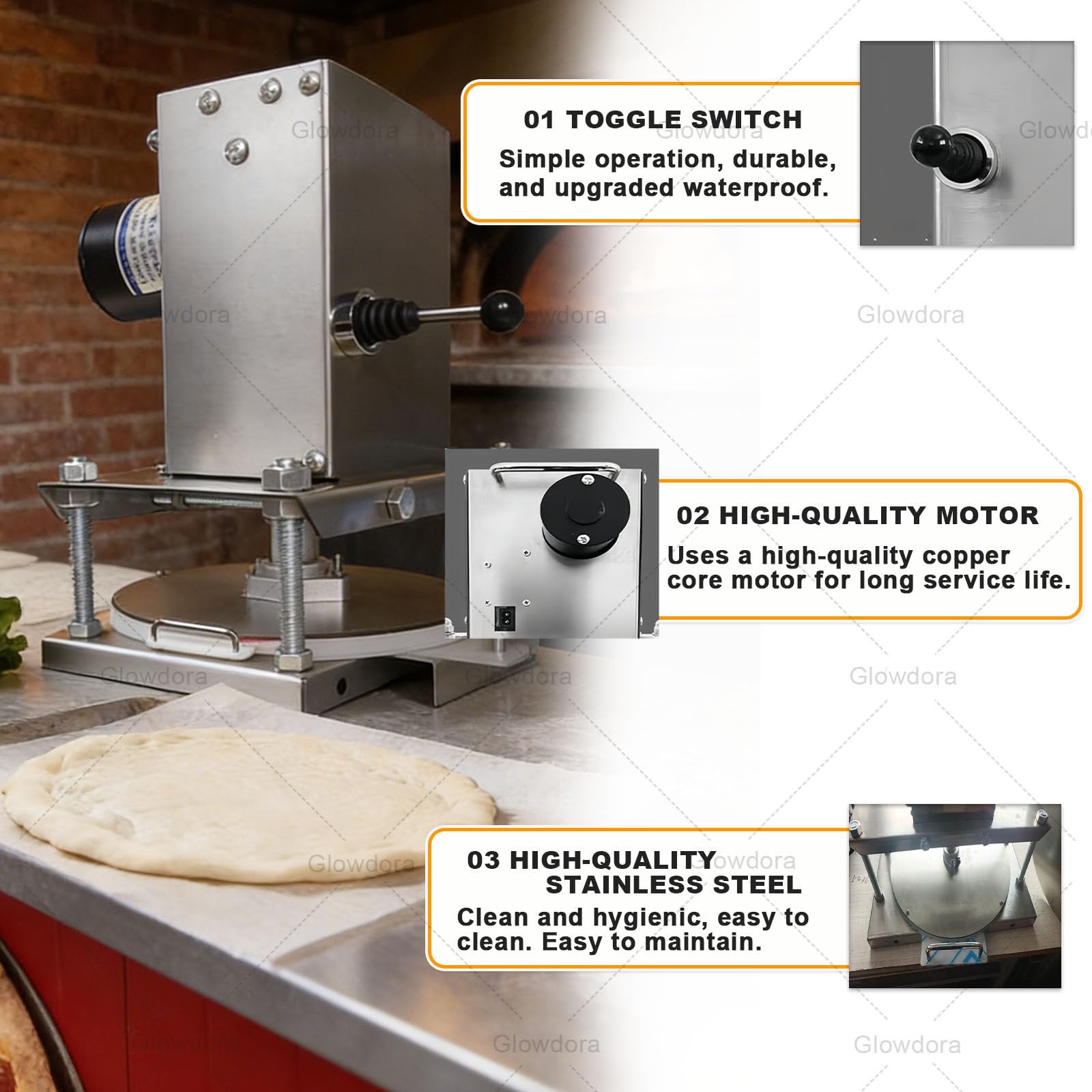 Presse À Pizza Professionnelle, 22 Cm / 25 Cm / 30 Cm De Diamètre, Machine À Pâte Électrique, Laminoir À Tortillas, Presse pour Pizzas, Tartes, Tortillas Et Pâtisseries. 30cm/11.81in
