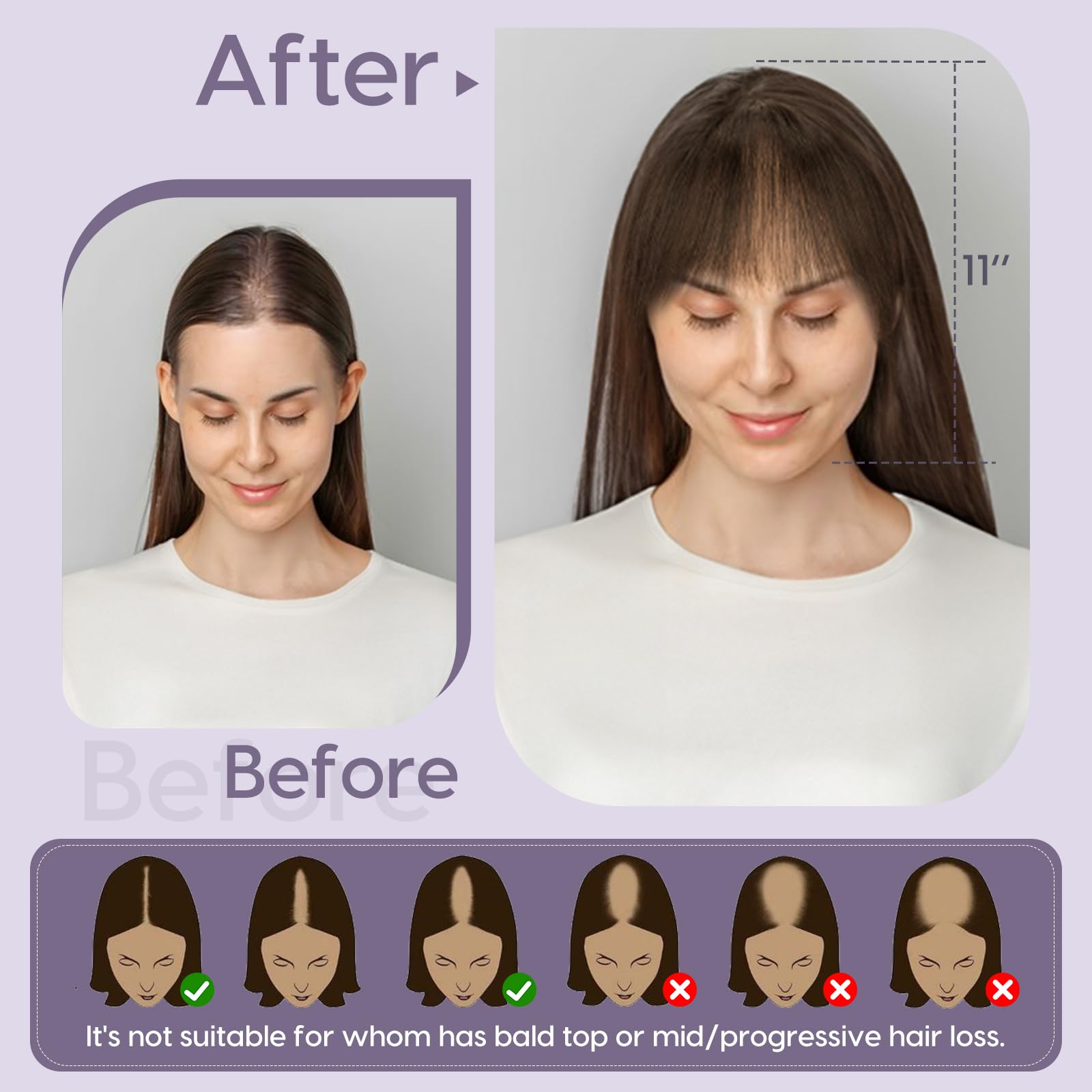 S-noilite Extensiones de Cabello Humano con Flequillo, 21g Extensiones de Pelo Humano Remy con Clip, 8x11CM Base de Encaje de Cabello con Flequillo, Marrón Moca para Cabellera Fino 27CM #2R