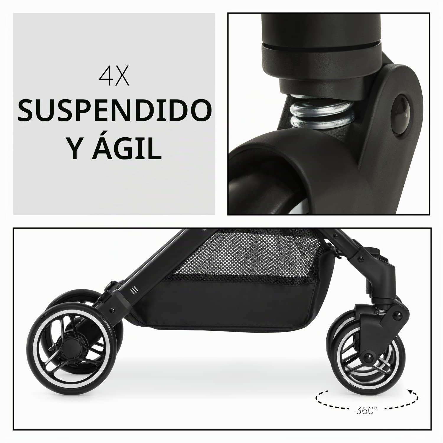 hauck Travel N Care Silla de Paseo Ligera - Carro Bebe Ultraligero desde Nacimiento hasta 22 kg, Carrito Compacto y Plegable, Reclinable, con Suspensión, Protección UV 50+, Negro