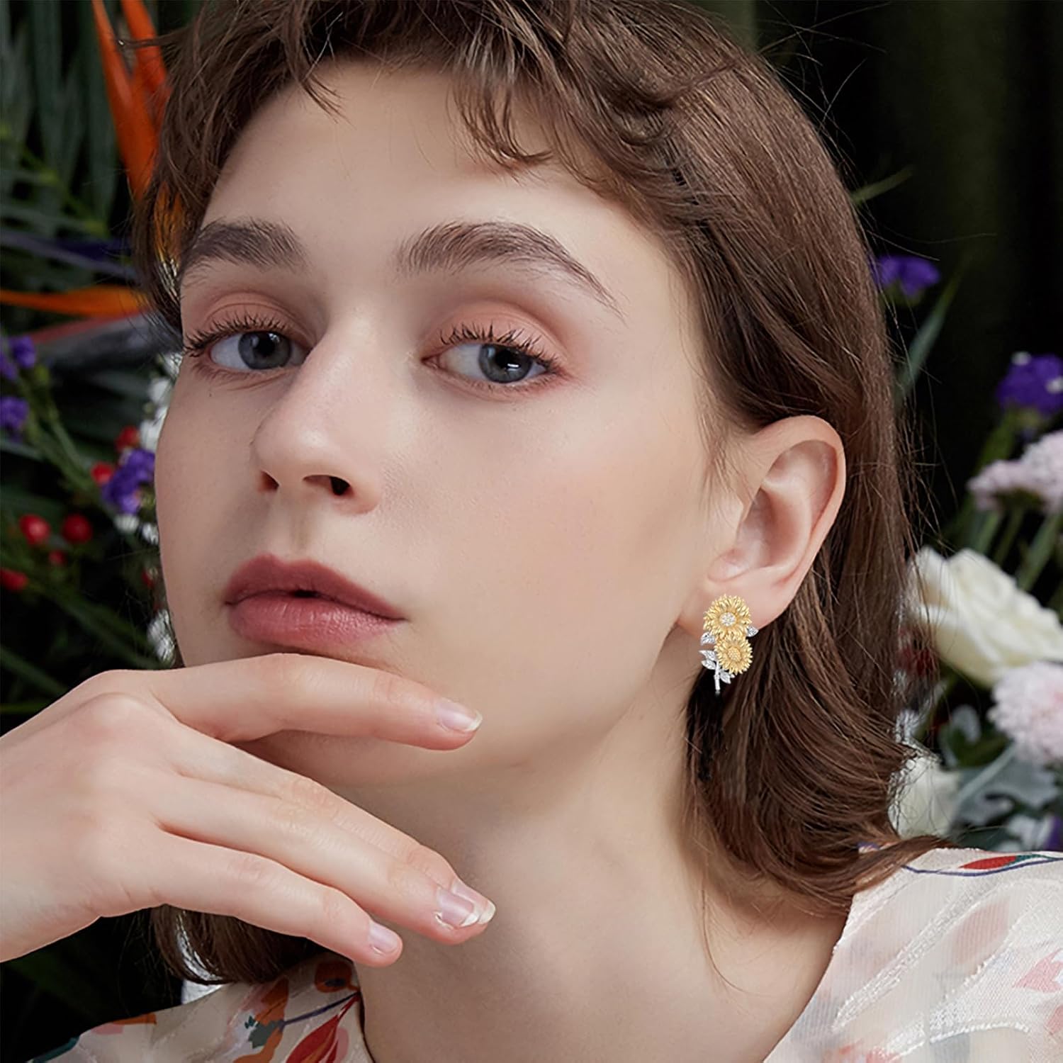 Diamond Sunflower Earrings for Women 925 Sterling Silver You Are My Sunshine Sunflower Stud Earrings with Lab Grown Diamond Gifts for Birthday