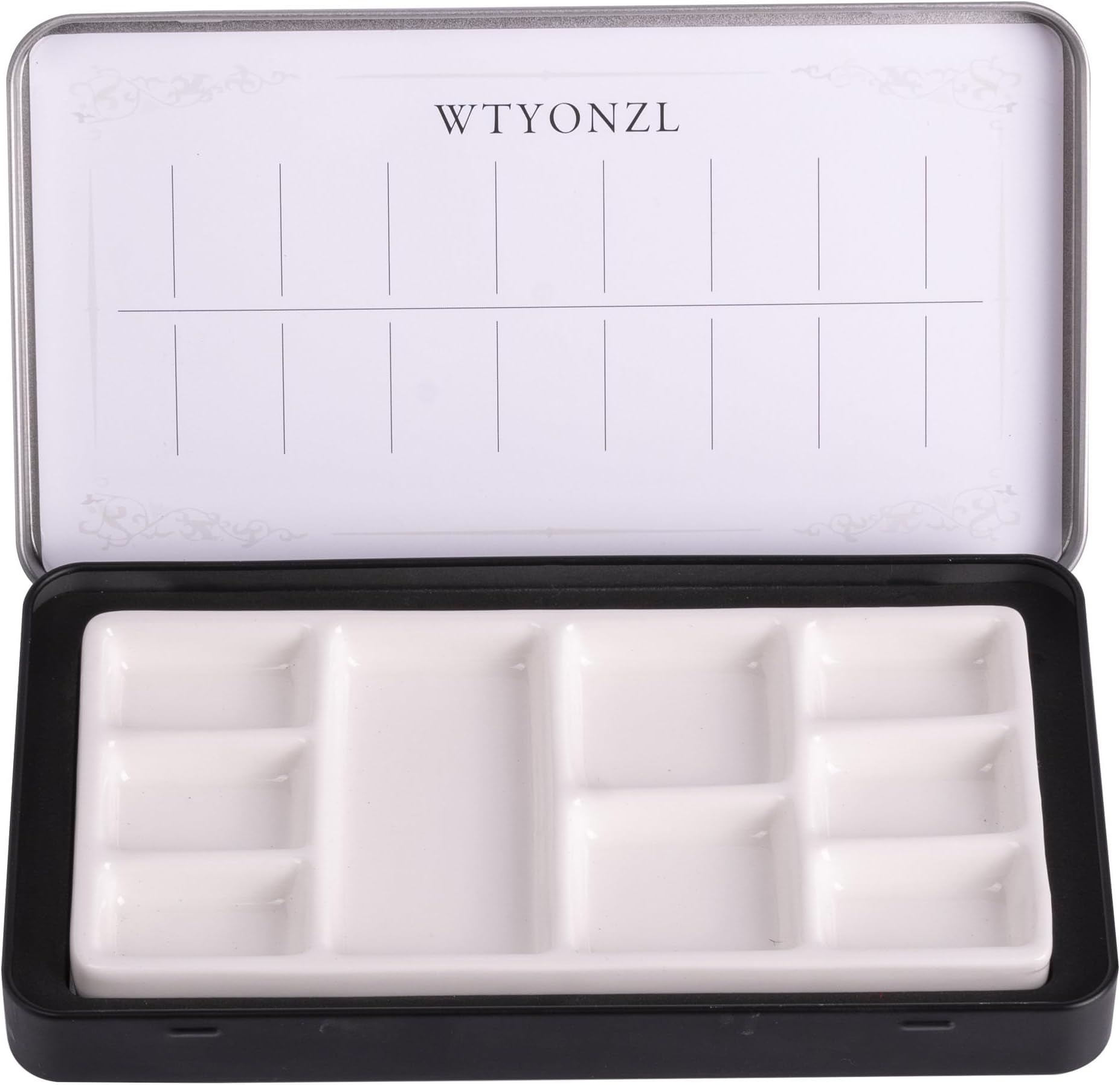 Travel Watercolor Palette,Portable Ceramic Palette 9 Well,Empty Wet Palette Metal Paint Box with Porcelain Palette(Black Box)