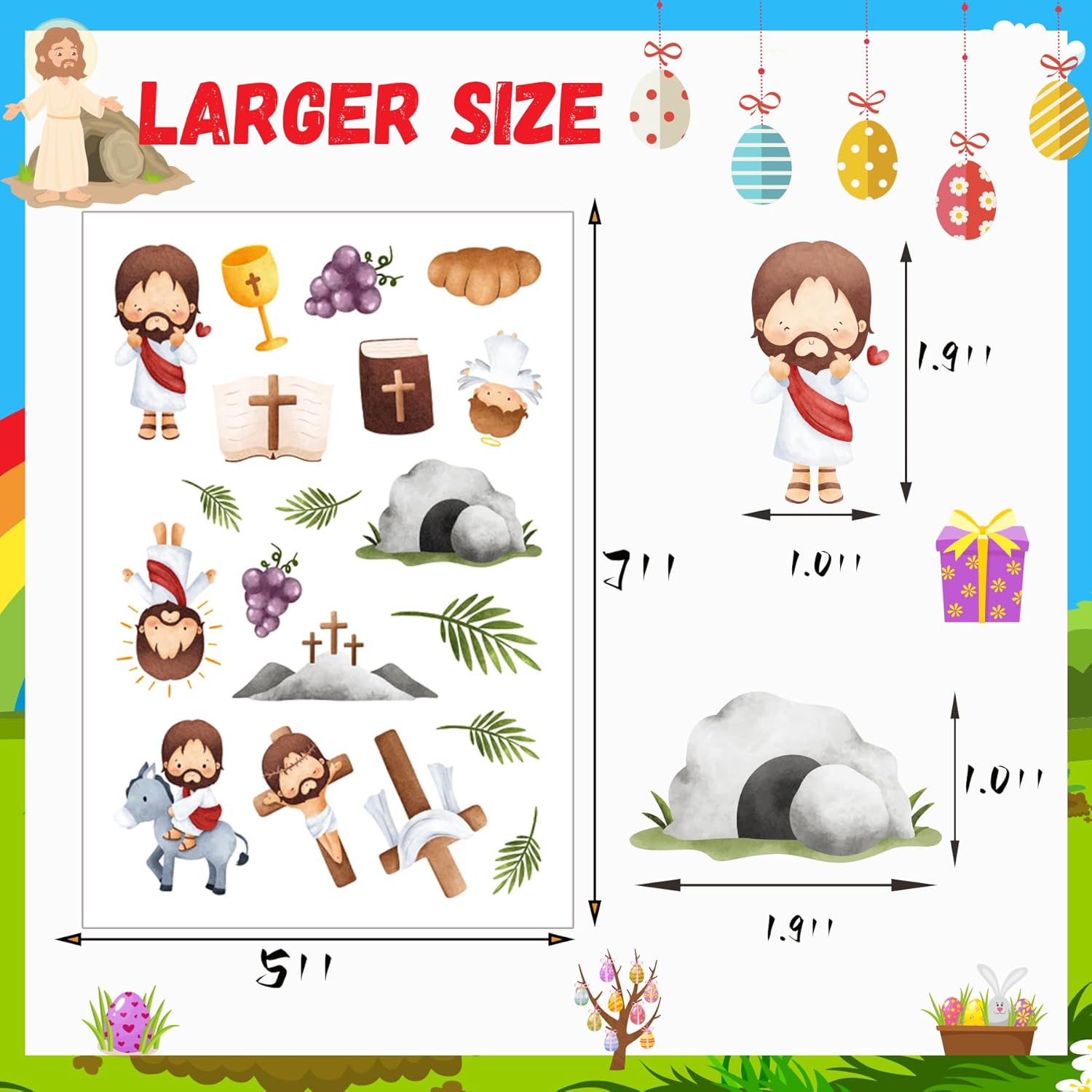 585PCS Easter Stickers Religious,30 Sheets Christian Easter Stickers,He is Risen Stickers for Kids Envelopes Cards,Easter Party Supplies Favors