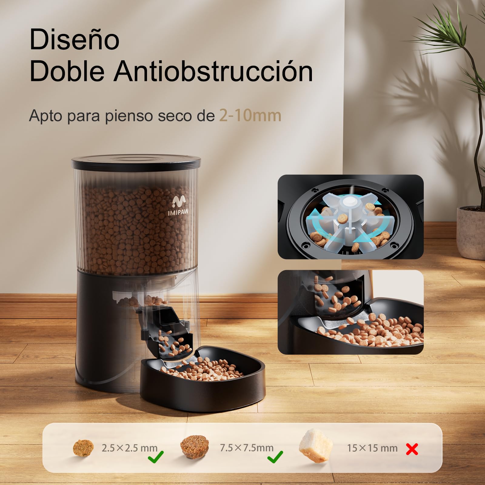 IMIPAW Comedero Gato Automatico, 2.4G | 5G WiFi, 4L Dispensador Comida para Perros, Gatos con Programa Personalizado de Alimentación Automática, Control de App, 1-10 Comidas al Día (Negro, 4L)