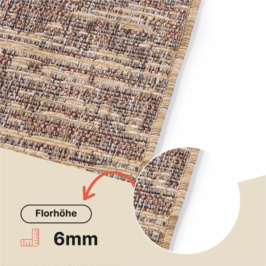 TAPISO Yucana In & Outdoorteppich Dunkelbraun Braun Beige Boho 140 x 200 cm