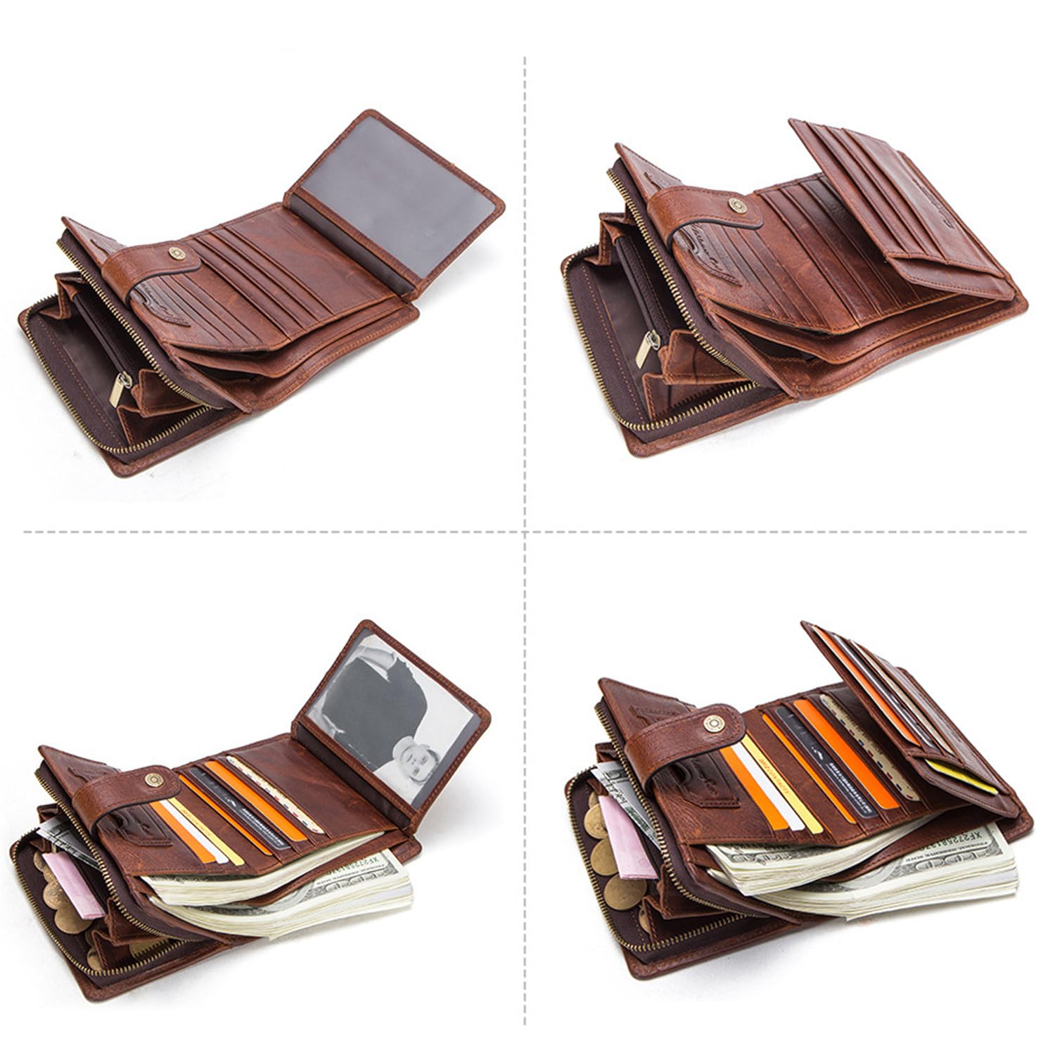 FANDARE Mode Geldbörse Herren mit RFID Kurz Geldbörse Brieftasche Portemonnaie Leder Geldbeutel mit 12 * Kreditkartenfächern, 1*Münzfach, für Reise, Party, Hochzeit, geschäft Braun