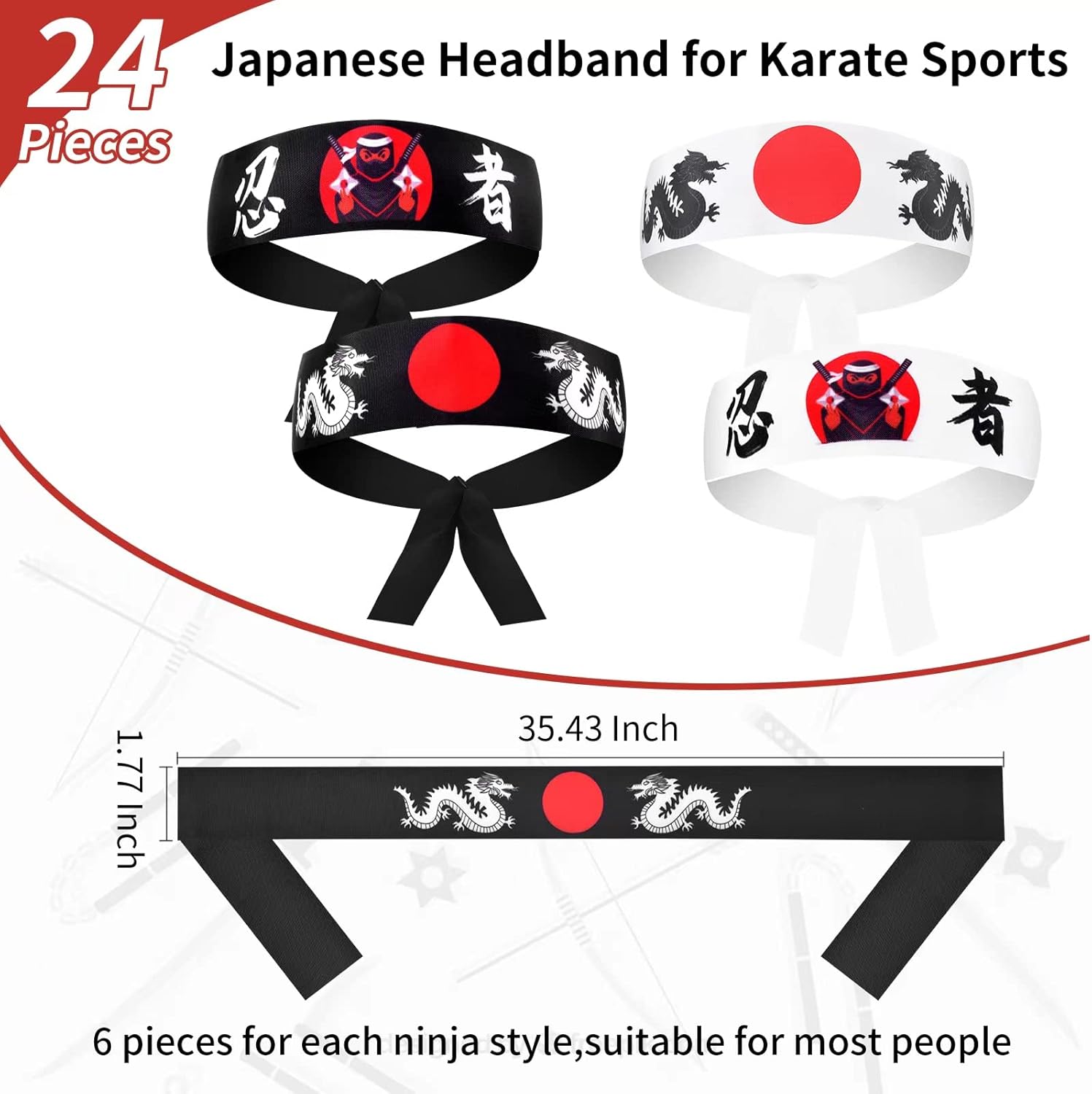 WANGDEFA 24 Pieces Japanese Headband Samurai Headband Ninja Headbands Ninja Warrior Headbands Sushi Chef Bandana for Karate Sports Cooking Kitchen Costume Supply - Image 2