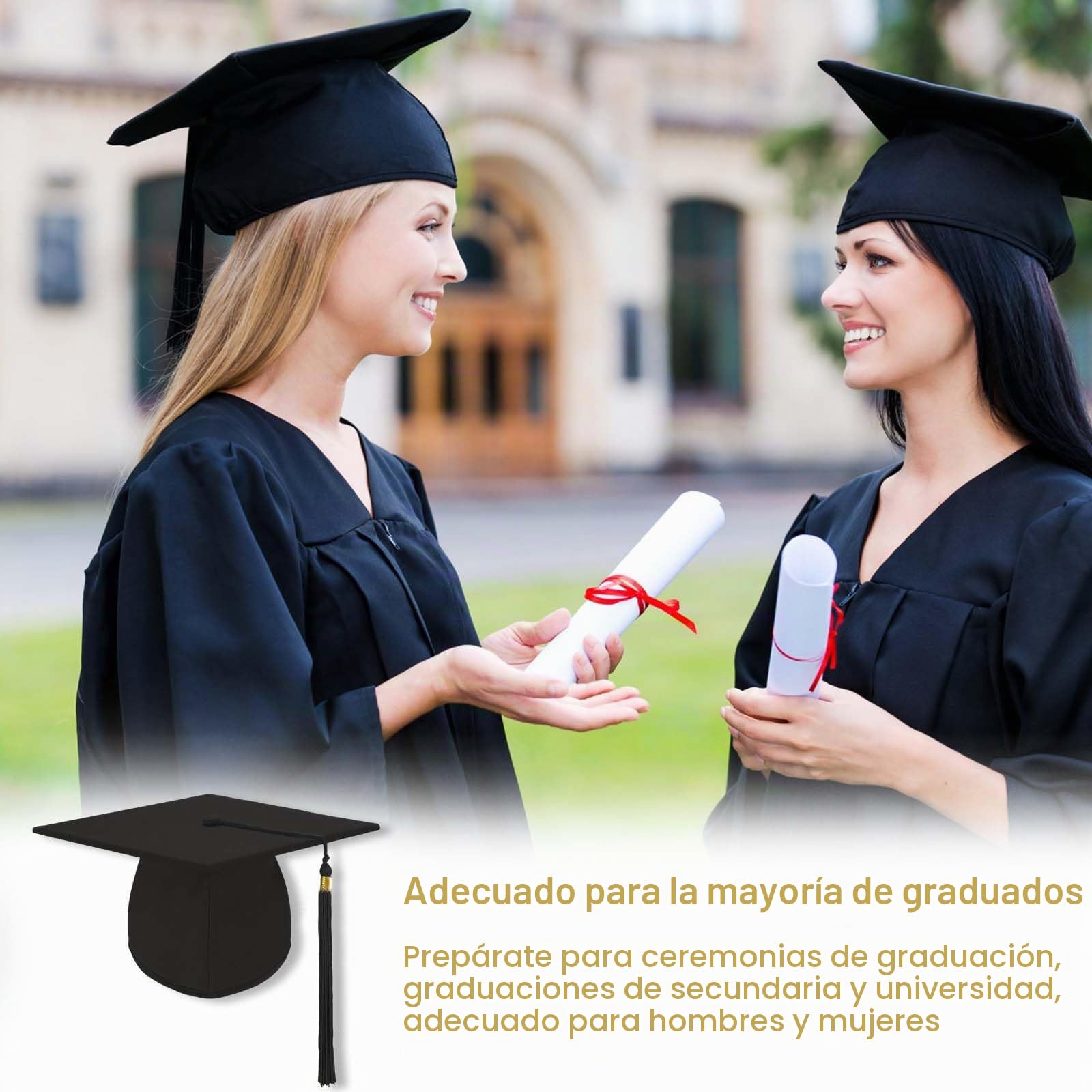 Sombrero y Ropa de Graduacion Hombre Mujer, Conjunto de Traje de Graduación, Graduación Toga Adulto, Toga y Birrete Graduacion, Adecuado para graduados de Secundaria y Universidad, Unisex