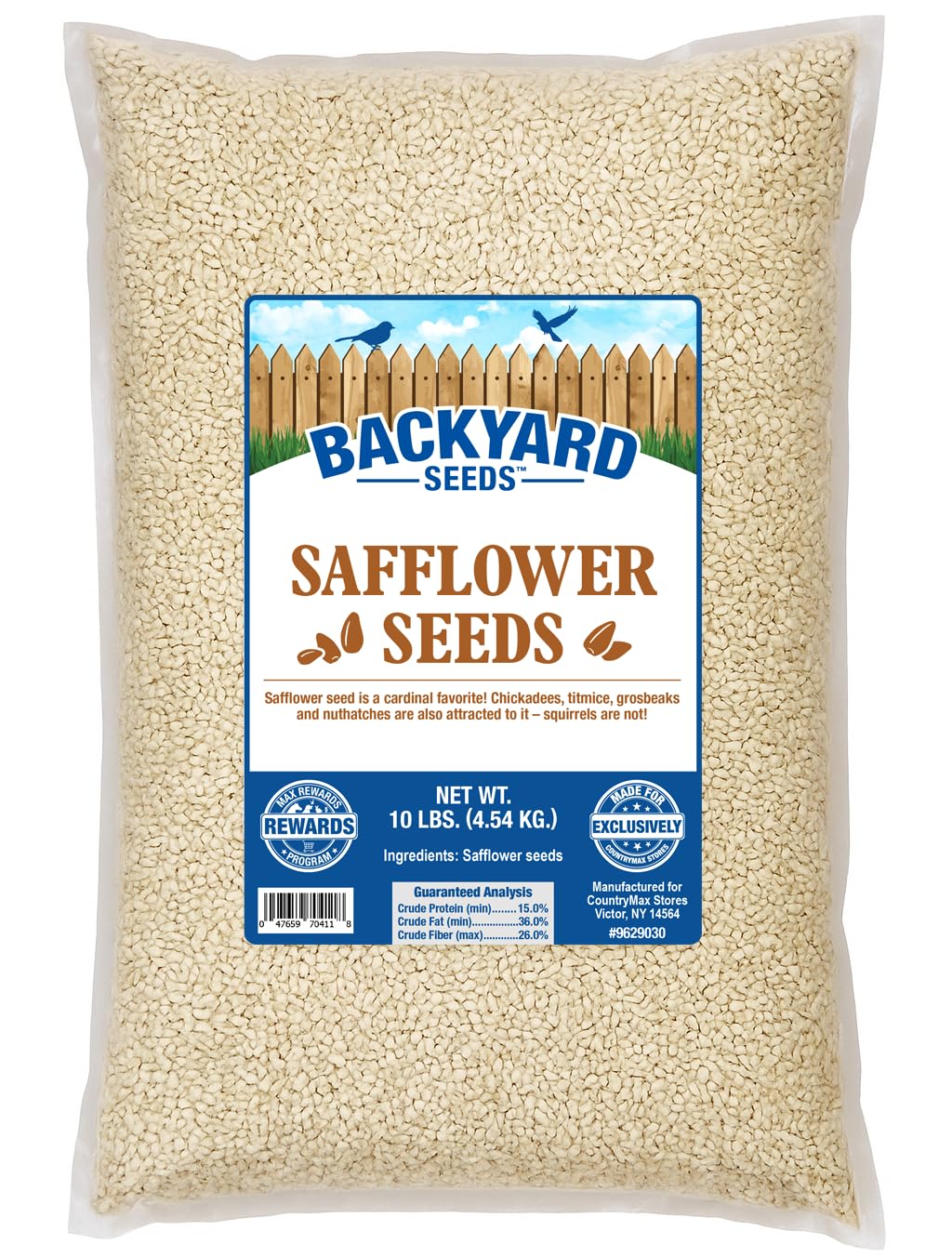 CountryMax Backyard Seeds Safflower Bird Seed for Cardinals (10 Pounds)