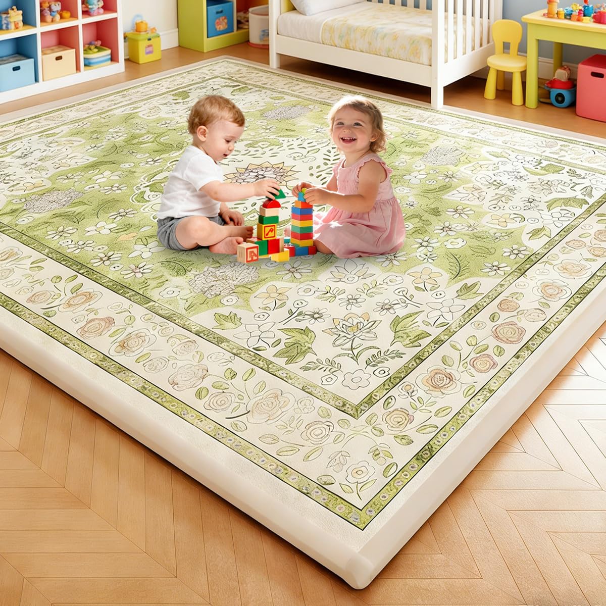 Voxirum 2.5 CM Thick Baby Play Mat for Floor, Memory Foam Tummy Time Mat, Soft Coral Velvet Nursery Rug, Non Slip Mellow Mat for Children's Room and Living Room, Custom Size 200 x 200 cm