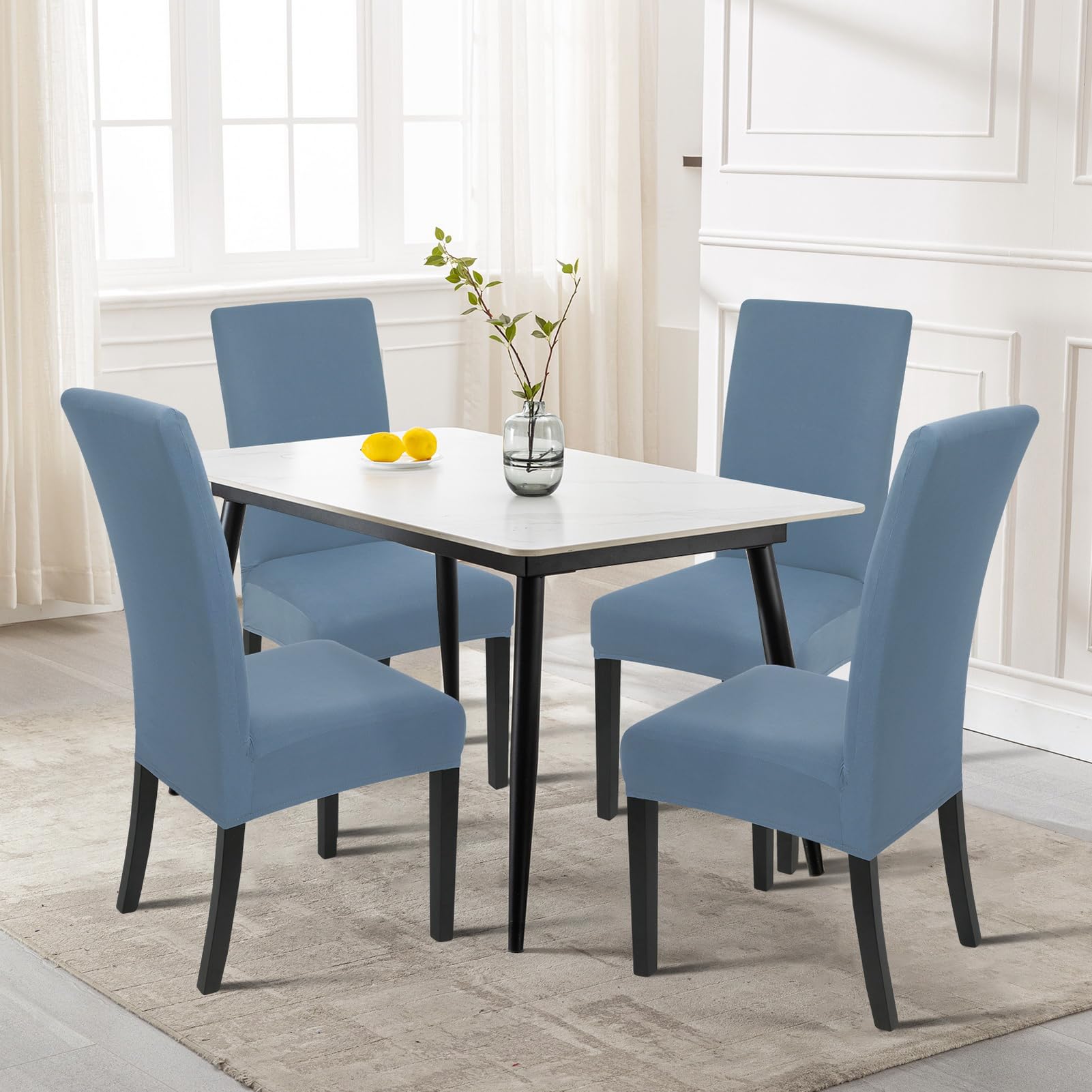 SearchI Parsons Stuhlhussen für Esszimmerstühle, dehnbar, solide Passform, Spandex, abnehmbar, waschbar, Küchenstuhlschoner für Esszimmer, Hotel, 6 Stück (reines Graublau)