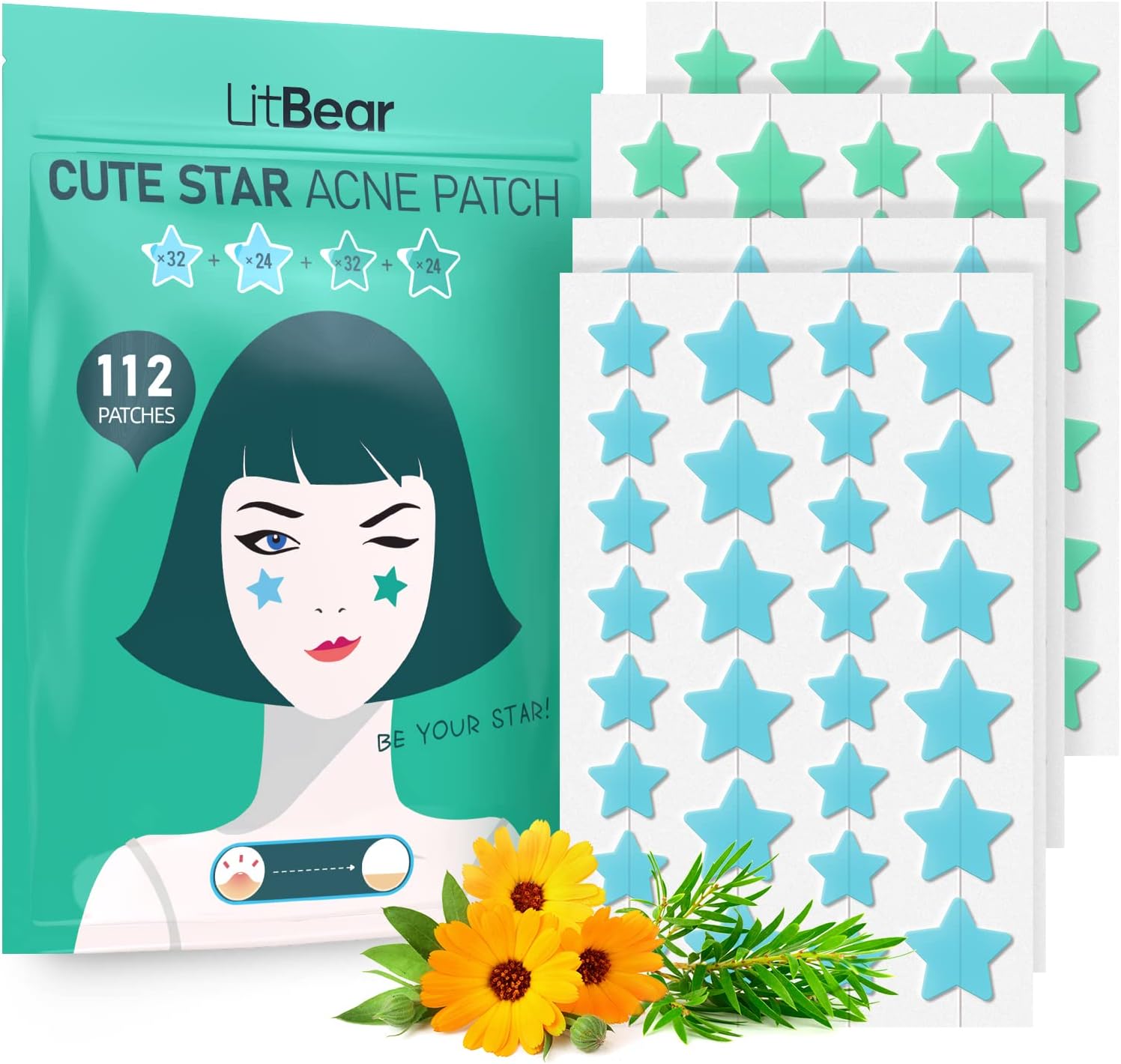 StarShaped Pimple Patch Hydrocolloid Acne Stickers with Tea Tree Oil + Salicylic