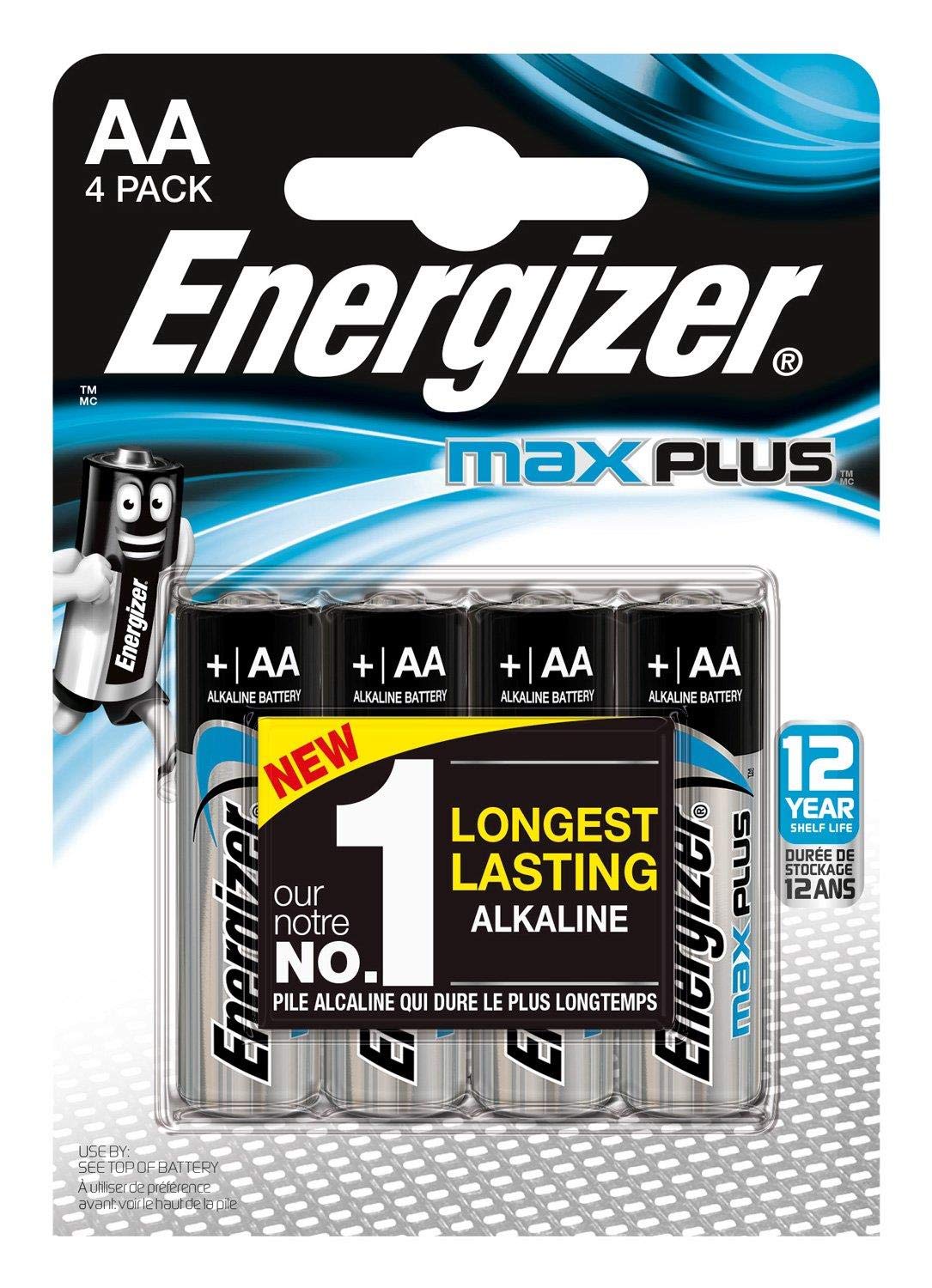 Energizer Piles Alcalines LR6/AA 1,5V Max Plus, Les 4 piles
