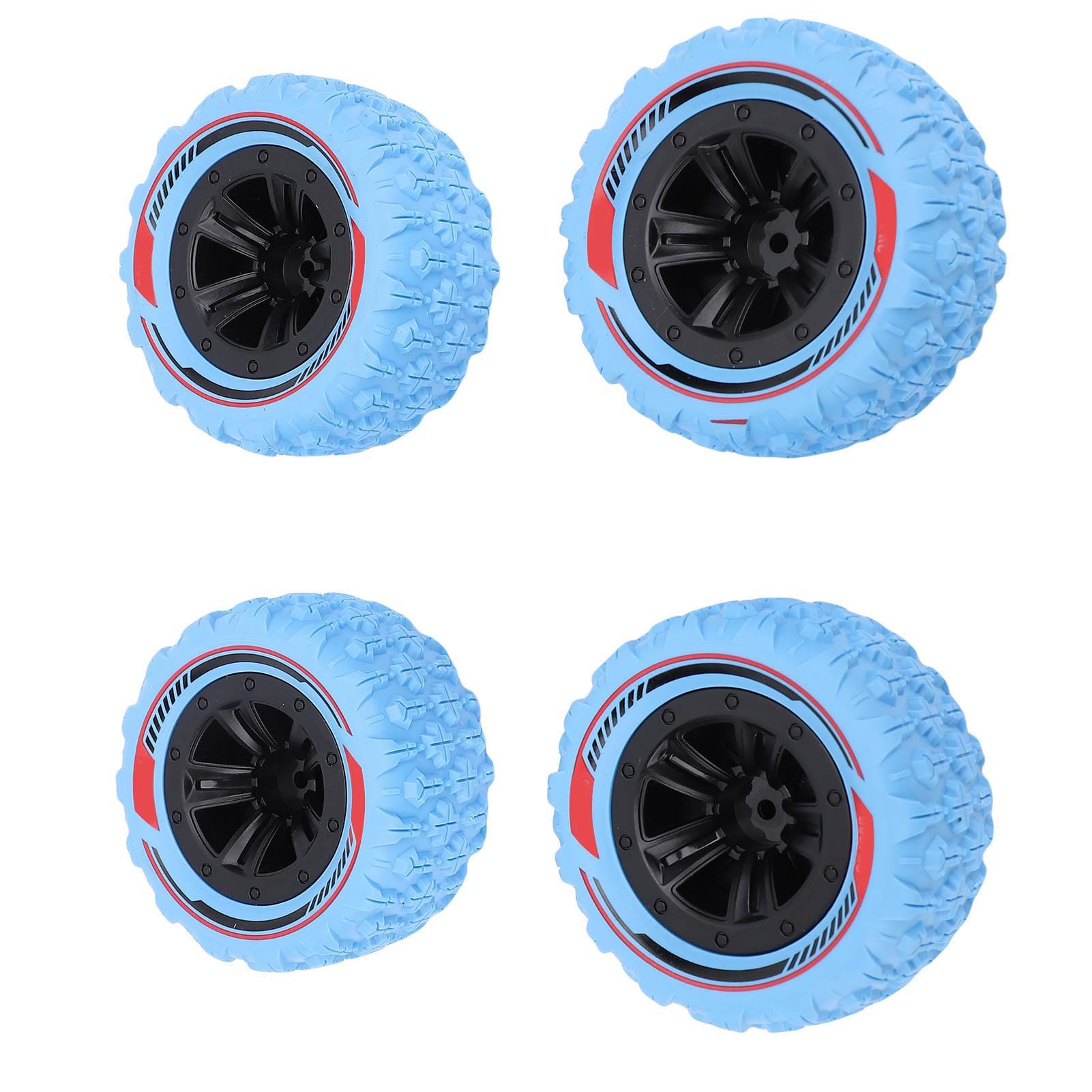 Drfeify 4pcs Échelle Hors Route Pneus 12 Mm Hex Rc Roues Crawler Roues Pneus Set Accessoires pour 1/14 1/16 Rc Voiture (Blue)