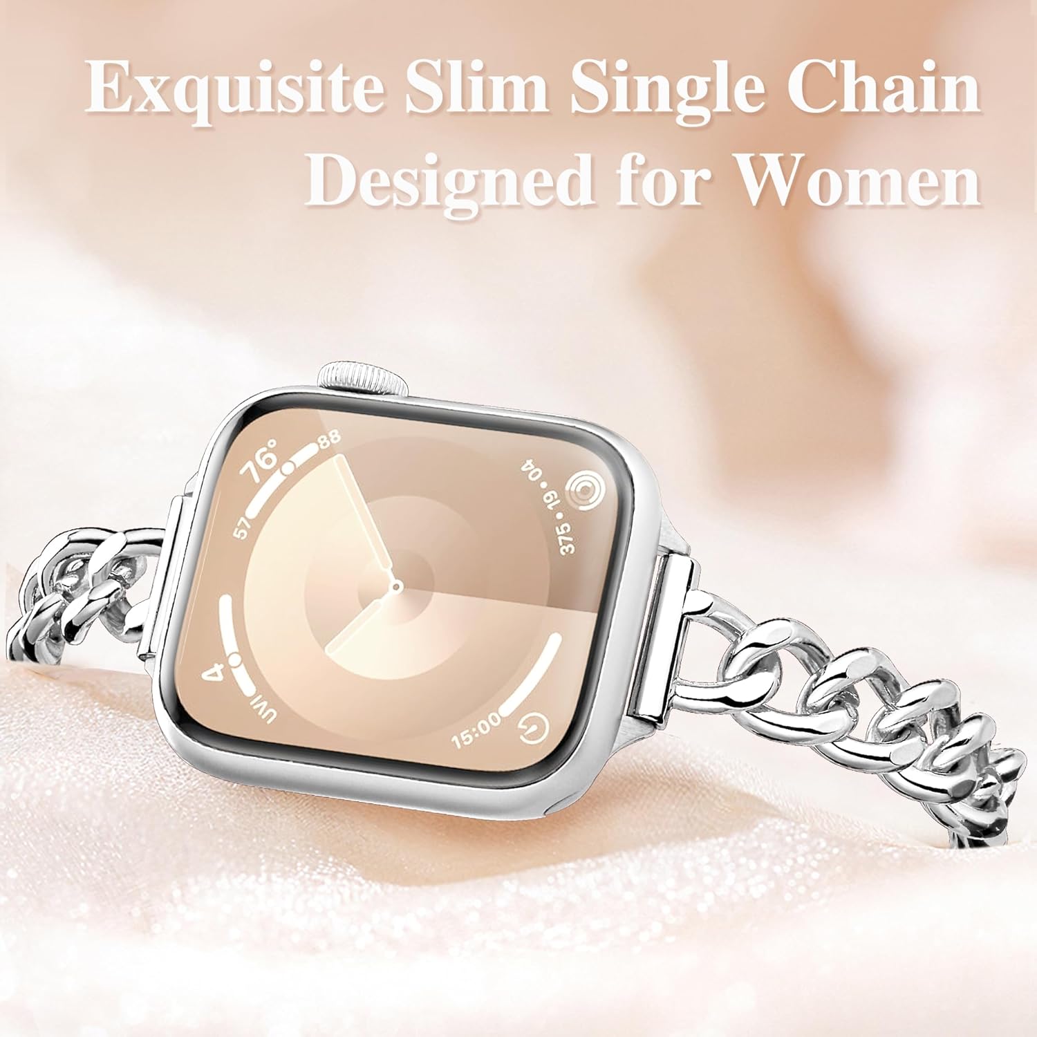 Slim Metal band Compatible with Apple Watch Bands for Women 38mm 40mm 41mm 42mm 44mm 45mm 46mm, Dressy Designer Strap Single Chain Wristband Thin iWatch Bands for Series 11 SE 10 9 8 7 6 5 4 - Image 4