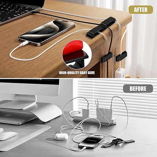 Miniatura 3 de Clips autoadhesivos para organizar cables Ethernet, HDMI y alimentación, material duradero PA66, paquete de 20 unidades, color negro, fácil de