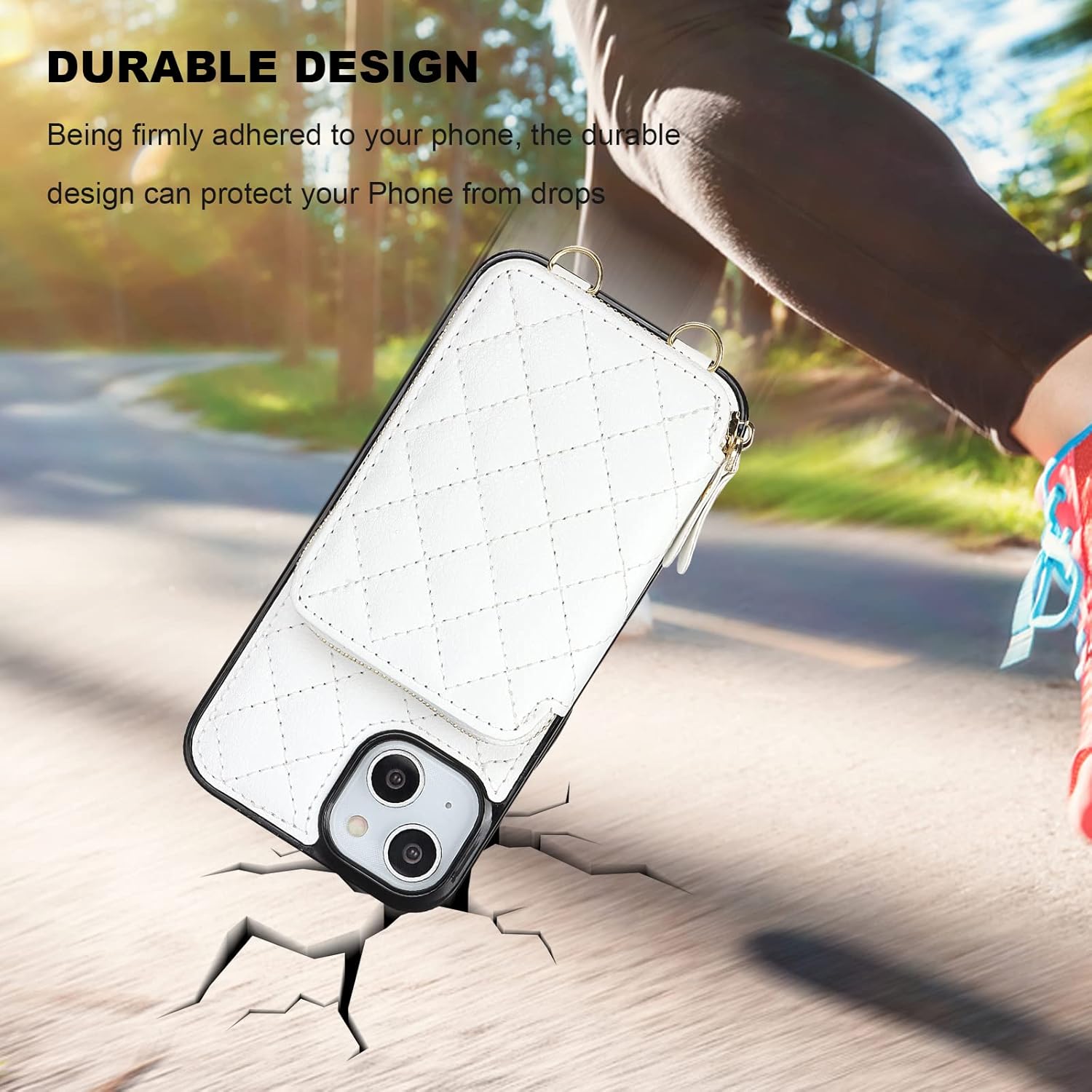 Bocasal Crossbody Wallet Case for iPhone 14, RFID Blocking PU Leather Zipper Handbag Purse Flip Cover, Kickstand Folio Case with Card Slots Holder Wrist Strap Lanyard 5G 6.1 Inch (White)