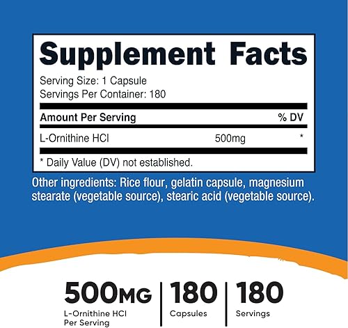 Miniatura 9 de Nutricost L-Ornitina 500mg; 180 Cápsulas (2 Botellas)