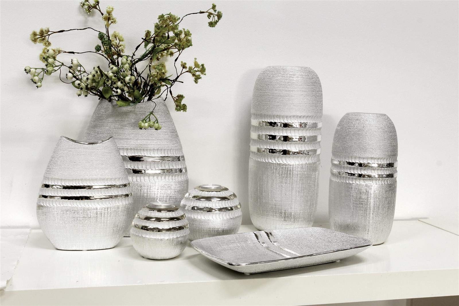 GILDE Vase flach Silvino Silber L= 8,3 cm B= 23,5 cm H= 28,0 cm 47023