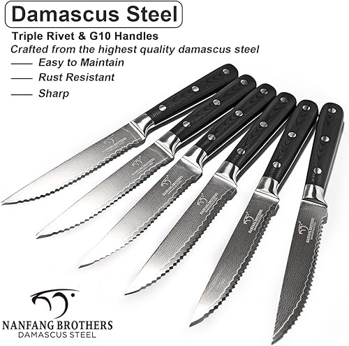 Miniatura 16 de Damasco - Juego de 6 cuchillos de carne dentados con estuche, cuchillo de carne dentado de 5 pulgadas, cuchillas de acero de 67 capas afiladas a