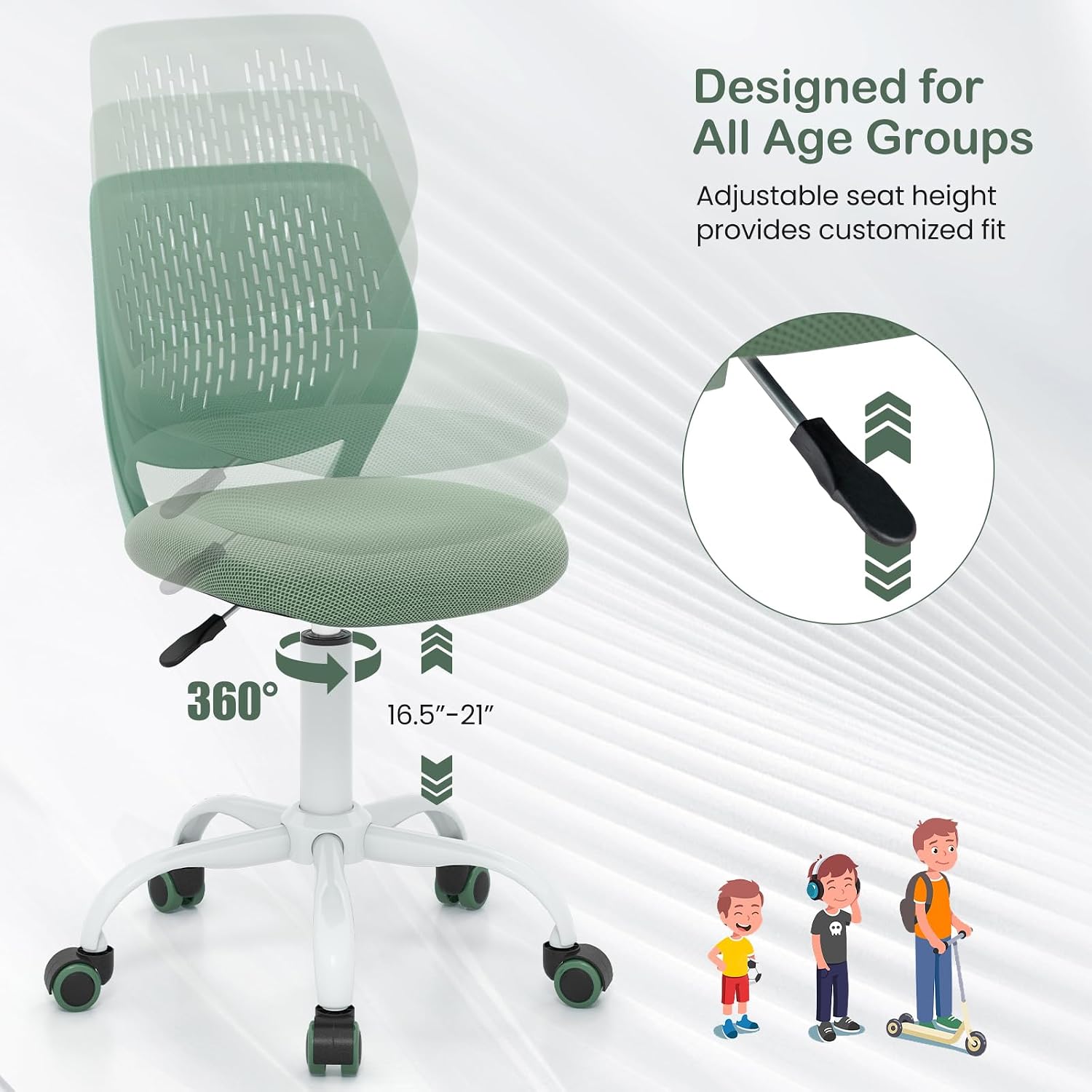 Giantex Kids Desk Chair, Adjustable Children Study Chair, Swivel Armless Mesh Task Office Chair, Computer Desk Chair with Adjustable Height & Lumbar Support (Sage)