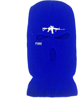 ISWMM 3 Hole Ski Mask Full Face Knit Hat Embroidered Warm Outdoor Riding Windproof Mask Balaclava Blue