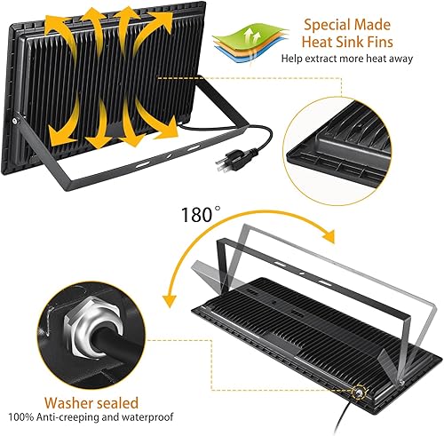 Miniatura 5 de Luz de inundación LED de 500 W para exteriores, equivalente a 2750 W, súper brillante con enchufe, 58600 lm, 5000 K, luz blanca diurna, iluminación