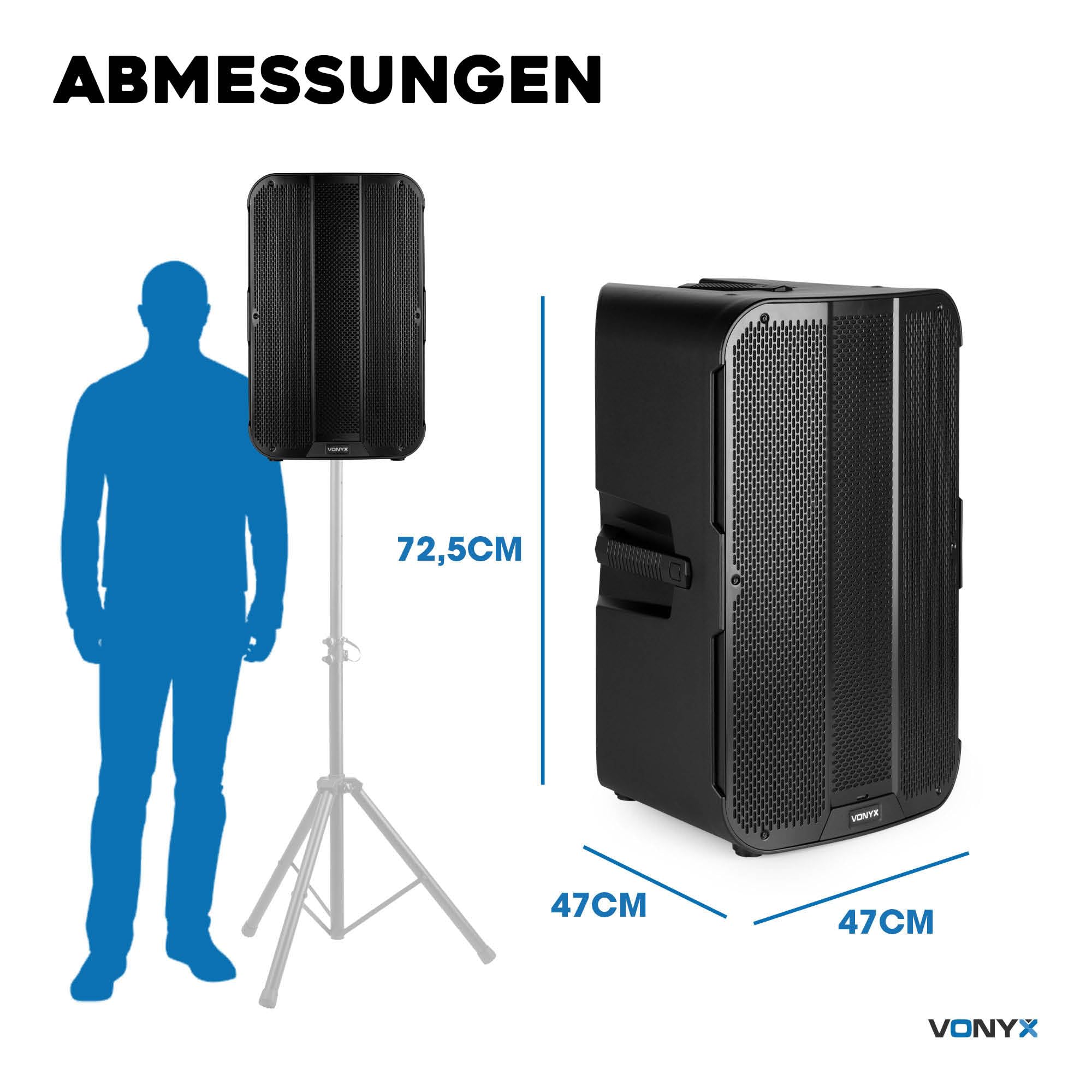 Vonyx VD715A PA Lautsprecher Aktiv 900W – Bluetooth Lautsprecher Groß mit DSP – DJ Boxen für Party & Bühne – PA Anlage Komplettset – Aktivboxen mit Bi-Amping – Musikbox Groß mit TWS