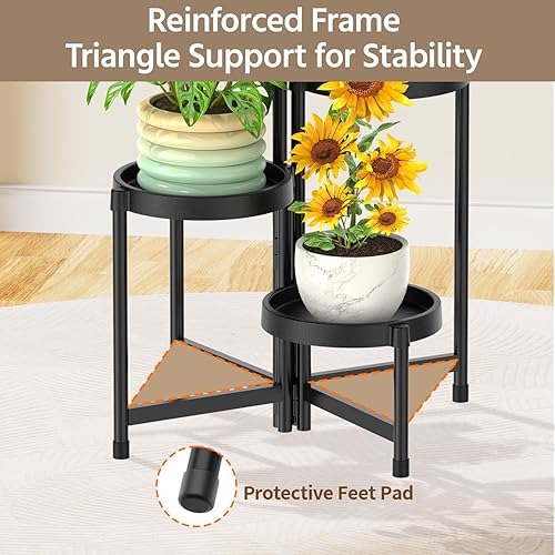 Miniatura 5 de LASZOLA Soporte plegable de 4 niveles para plantas de interior para múltiples macetas grandes, estante ajustable alto y resistente con estantería de