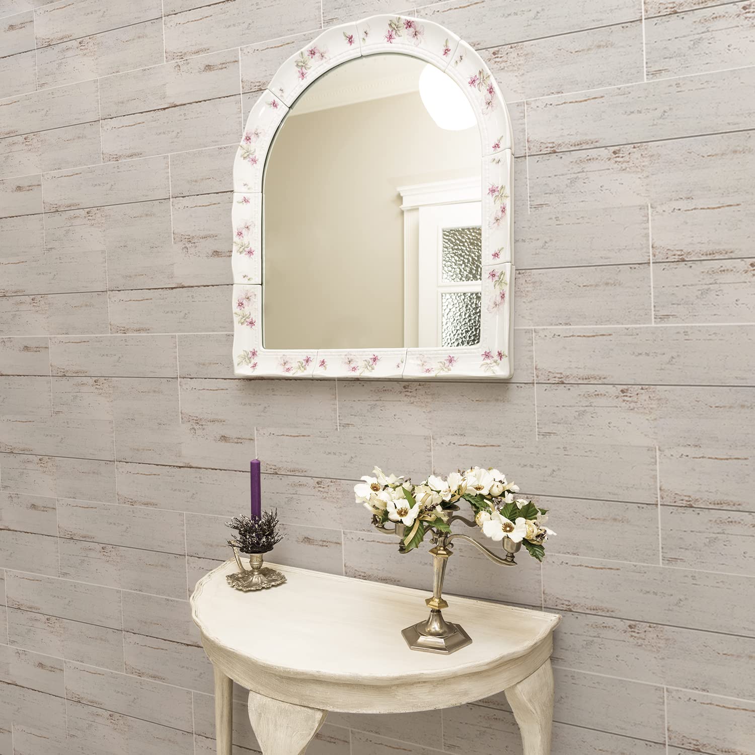 Alwayspon Vinyl Floor Wall Tile Sticker, Non-slip Sticky Back Tile Decals for Kitchen Bathroom Self-adhesive Peel and Stick PVC Floor Sticker DIY, Vintage Lace Wood, 30cmX15cm X12Pcs Set