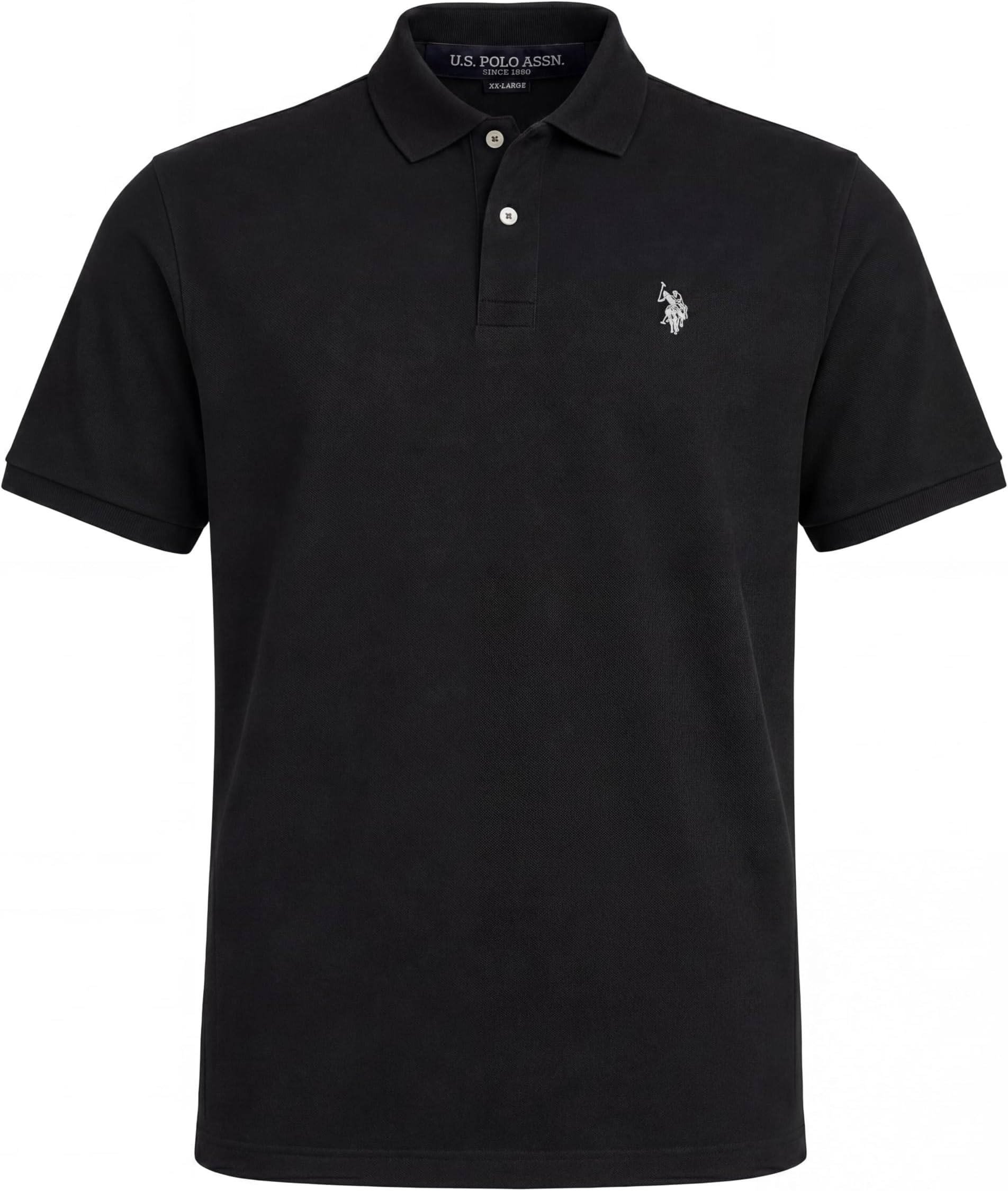 Men's Solid Polo with Small Pony, Black/Light Grey, Large