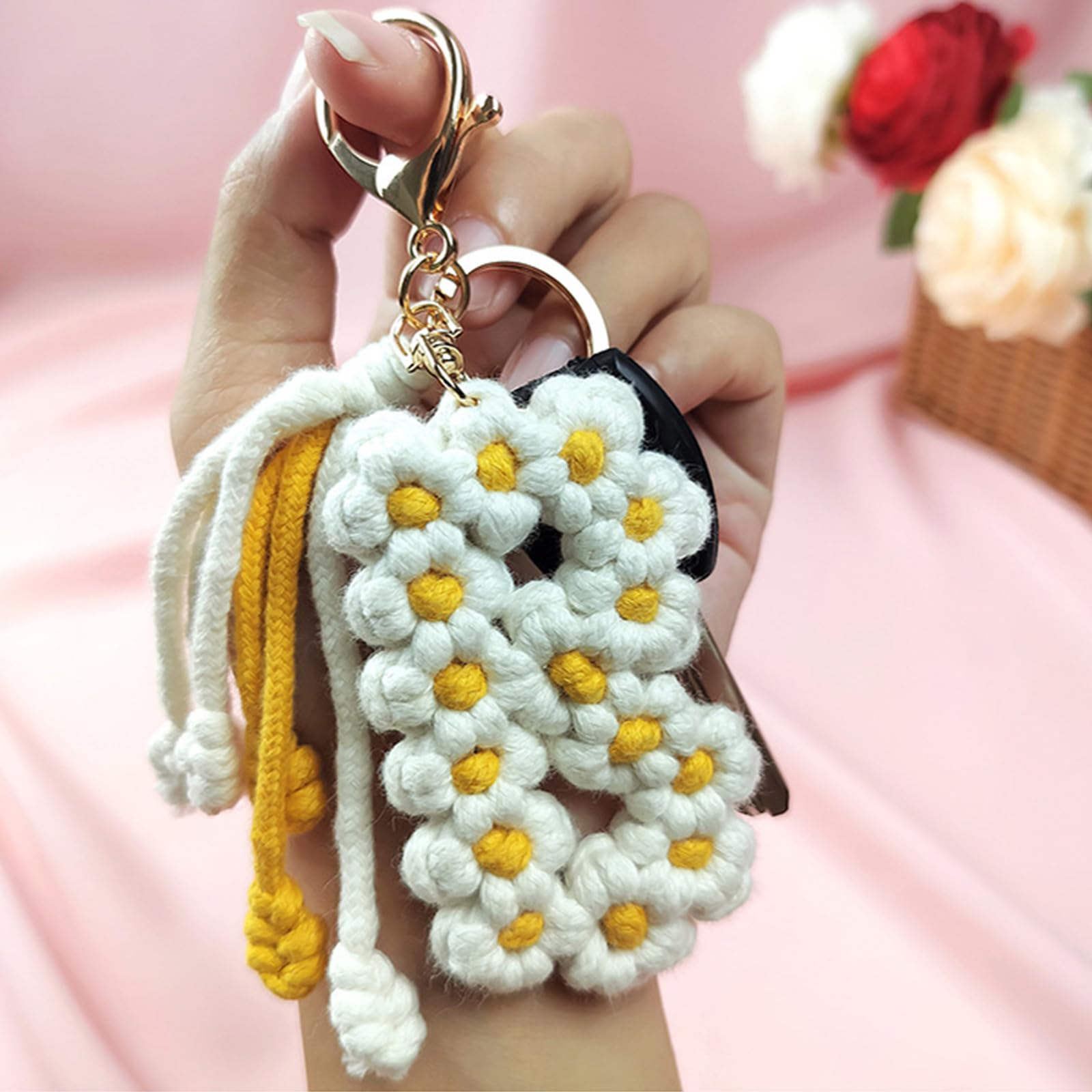 Amazon.co.jp: Greabuy 手作りのニットキーホルダー かぎ針編みの花の