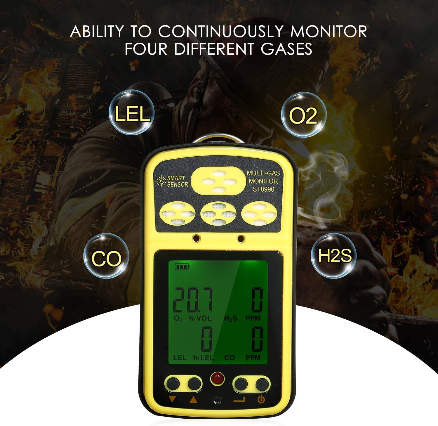Moniteur Multi-gaz numérique Écran LCD Portable Batterie Rechargeable rétro-éclairée Alarme sonore 4 en 1 Compteur de gaz Détecteur Testeur Analyseur Commodité
