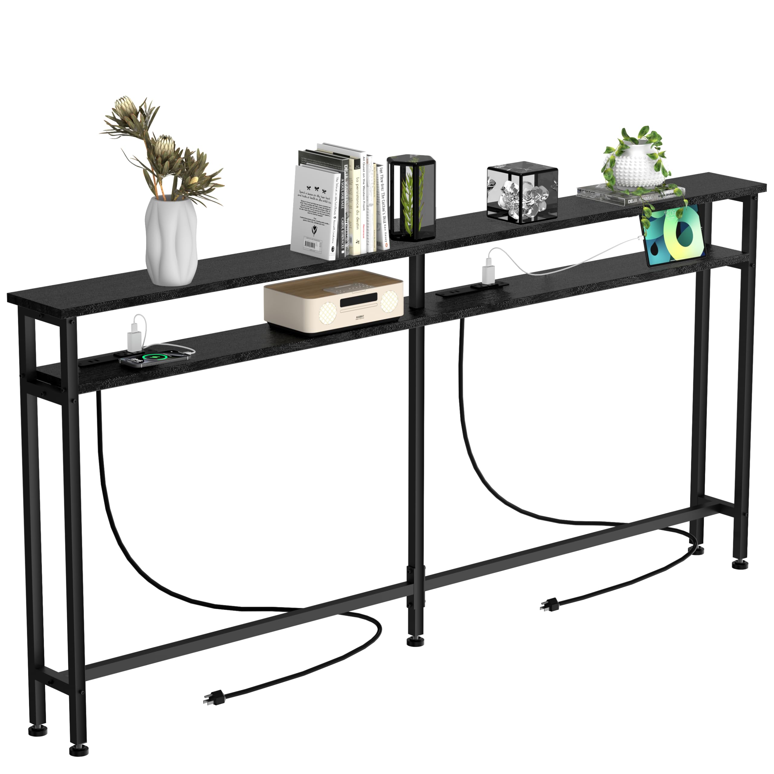 View 1 of ***MISSING PARTS***Keelian 78" Double Console Sofa Table with 2 Outlets, 4 USB Ports