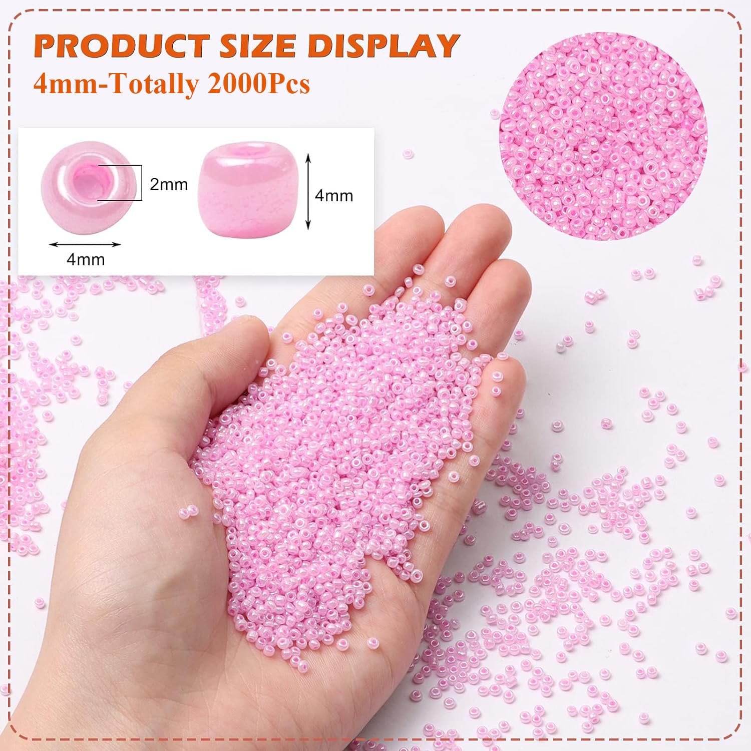 2000PCS 4mm Glass Seed Beads for Bracelet Making Bright Pink Craft Beads for Jewellery Making DIY Necklace Earring Keychain and Crafting - Image 2