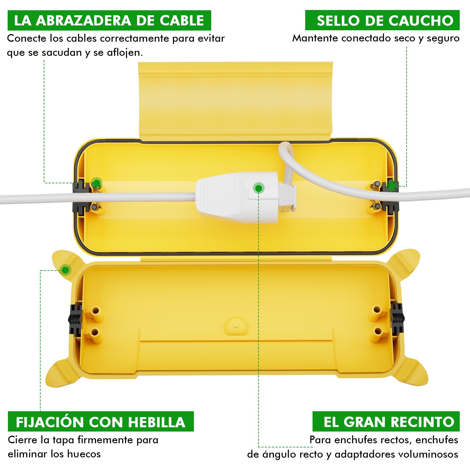 RESTMO Caja de Cables Eléctrica Impermeable IP44 para Exteriores, Caja de Protección Grande de Enchufe para Cable de Extensión, Resistente a la Intemperie, Herramienta Eléctrica, 29x11x7.5cm, Amarillo